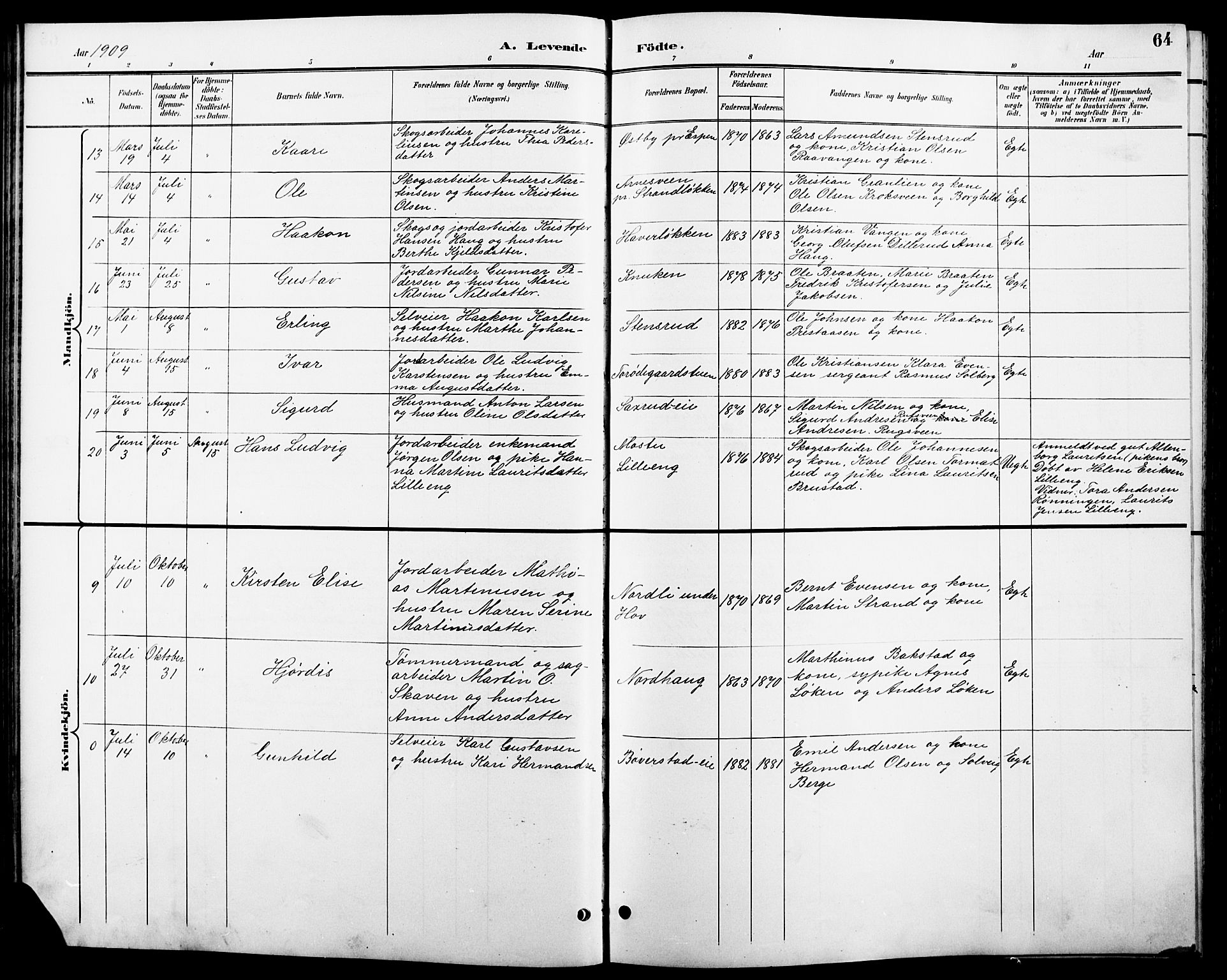 Stange prestekontor, AV/SAH-PREST-002/L/L0011: Parish register (copy) no. 11, 1895-1917, p. 64