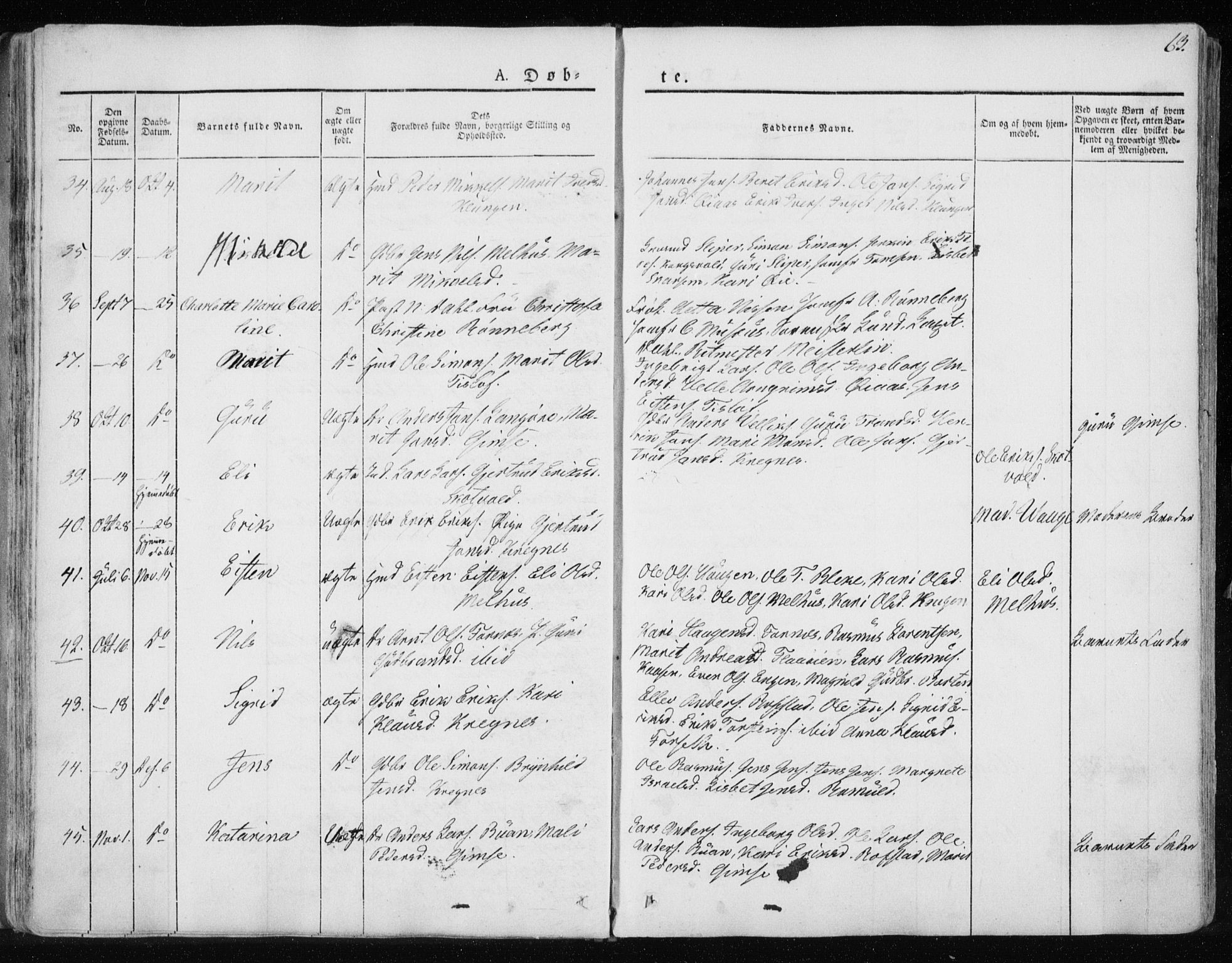 Ministerialprotokoller, klokkerbøker og fødselsregistre - Sør-Trøndelag, SAT/A-1456/691/L1069: Parish register (official) no. 691A04, 1826-1841, p. 63
