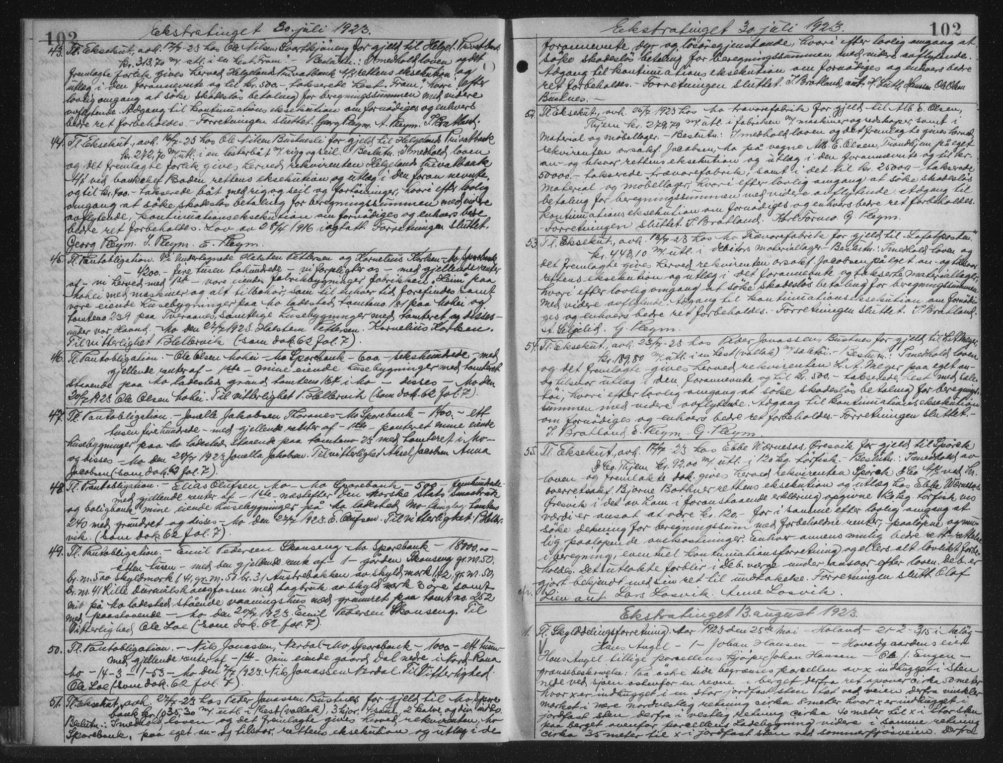 Rana sorenskriveri , AV/SAT-A-1108/1/2/2C/L0018: Mortgage book no. 18, 1923-1928, p. 102, Deed date: 13.08.1923