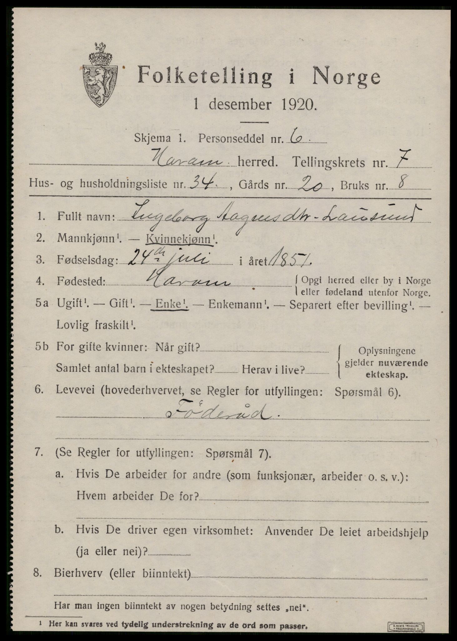 SAT, 1920 census for Haram, 1920, p. 4279