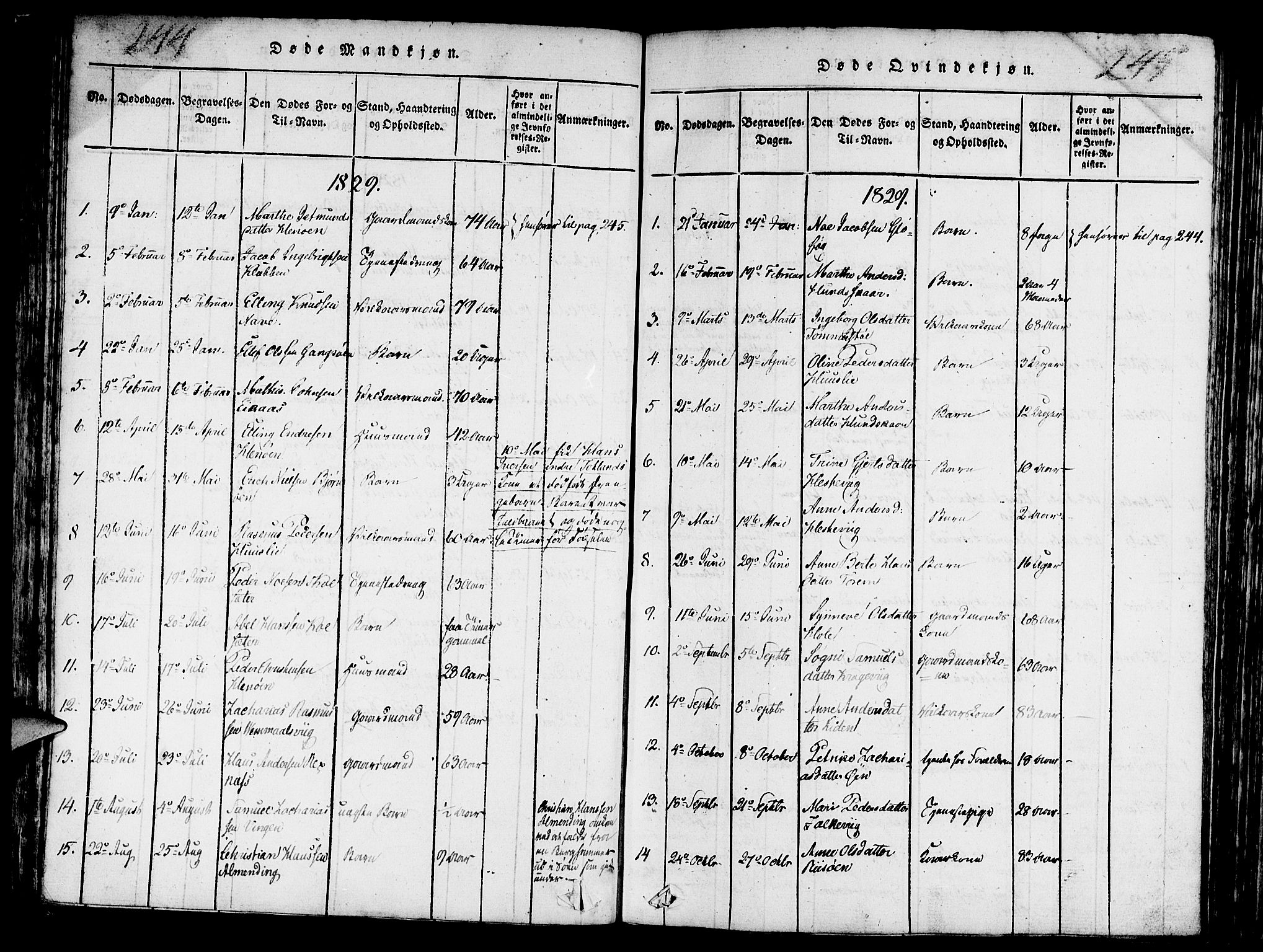 Davik sokneprestembete, AV/SAB-A-79701/H/Haa/Haaa/L0003: Parish register (official) no. A 3, 1816-1830, p. 244-245