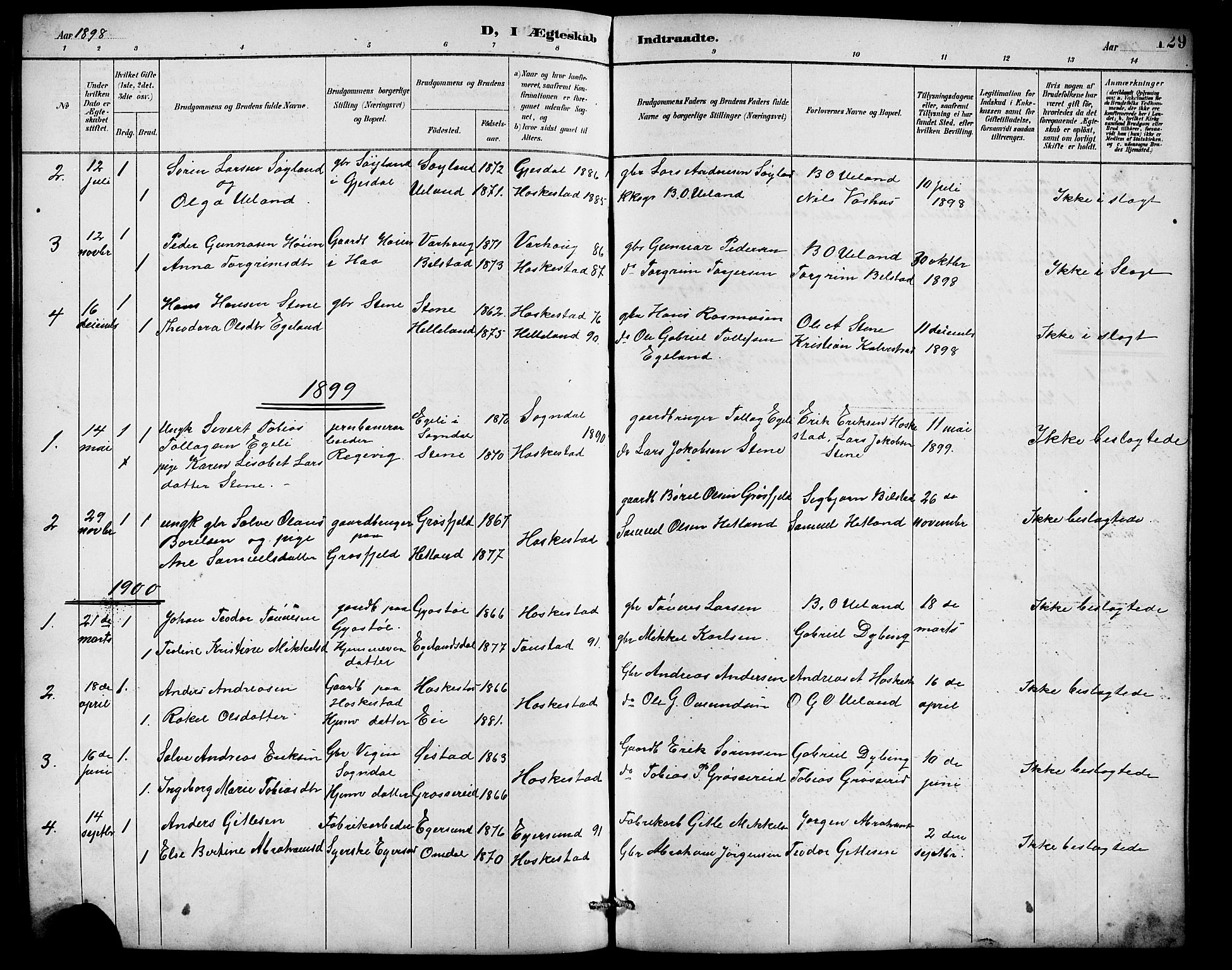 Lund sokneprestkontor, AV/SAST-A-101809/S07/L0007: Parish register (copy) no. B 7, 1890-1925, p. 129