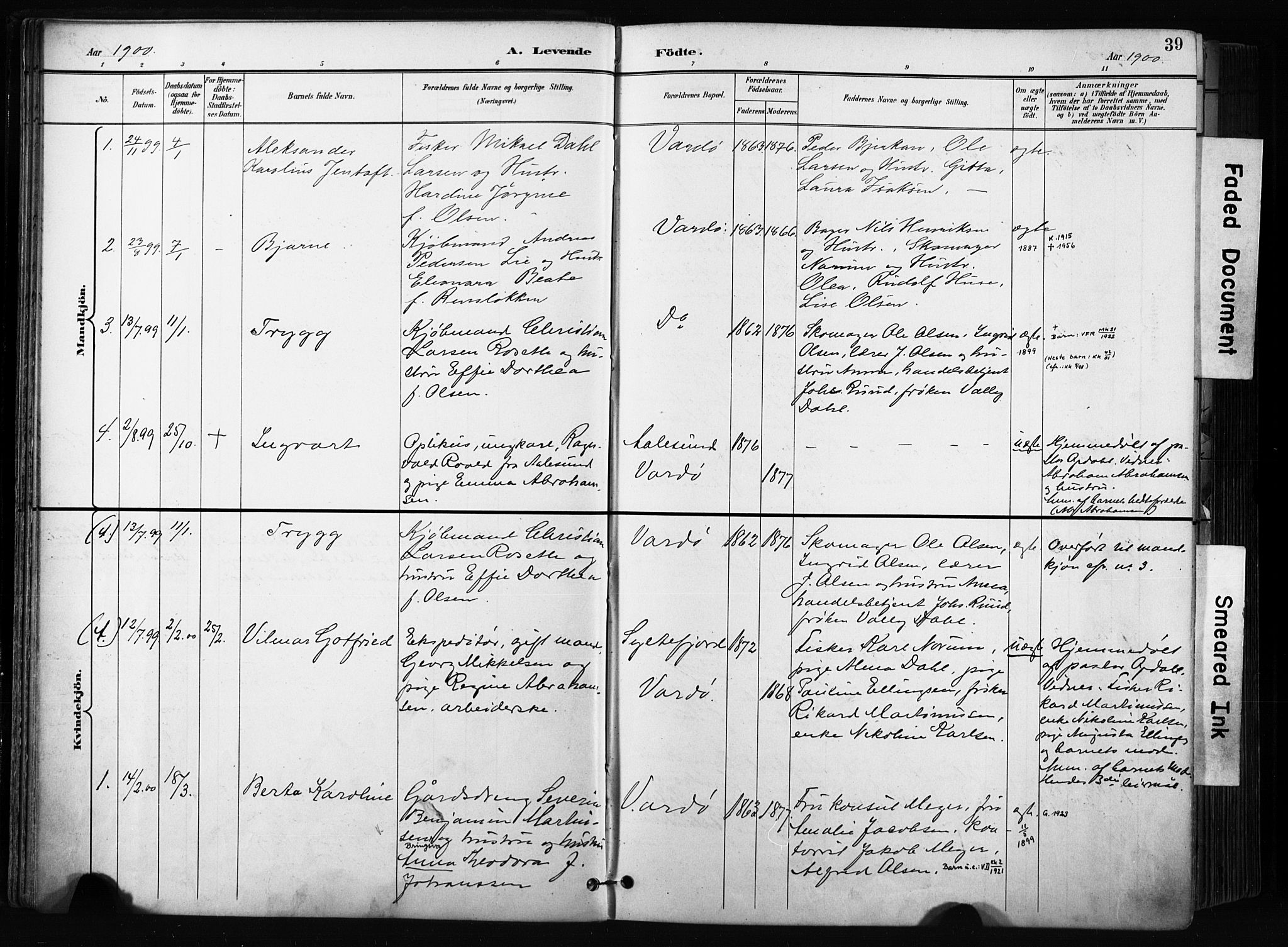 Vardø sokneprestkontor, AV/SATØ-S-1332/H/Ha/L0010kirke: Parish register (official) no. 10, 1895-1907, p. 39