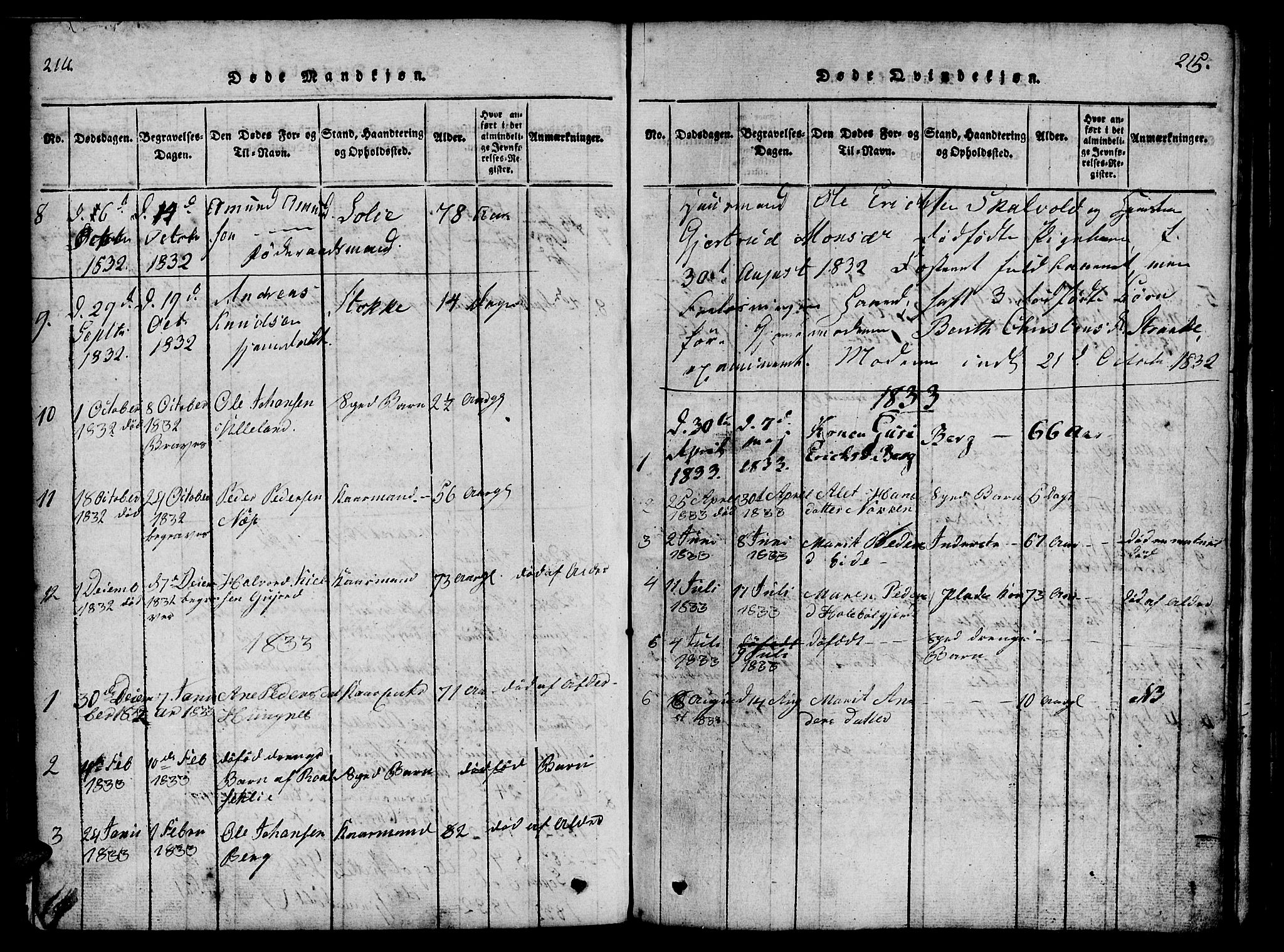 Ministerialprotokoller, klokkerbøker og fødselsregistre - Møre og Romsdal, SAT/A-1454/557/L0679: Parish register (official) no. 557A01, 1818-1843, p. 214-215