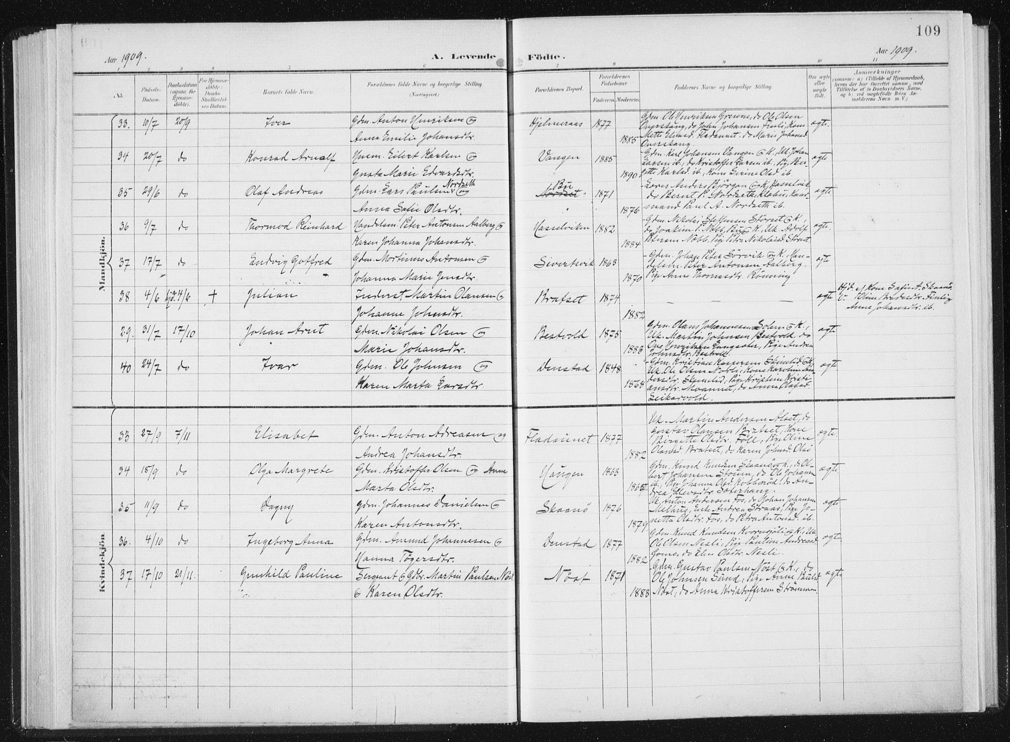 Ministerialprotokoller, klokkerbøker og fødselsregistre - Sør-Trøndelag, AV/SAT-A-1456/647/L0635: Parish register (official) no. 647A02, 1896-1911, p. 109