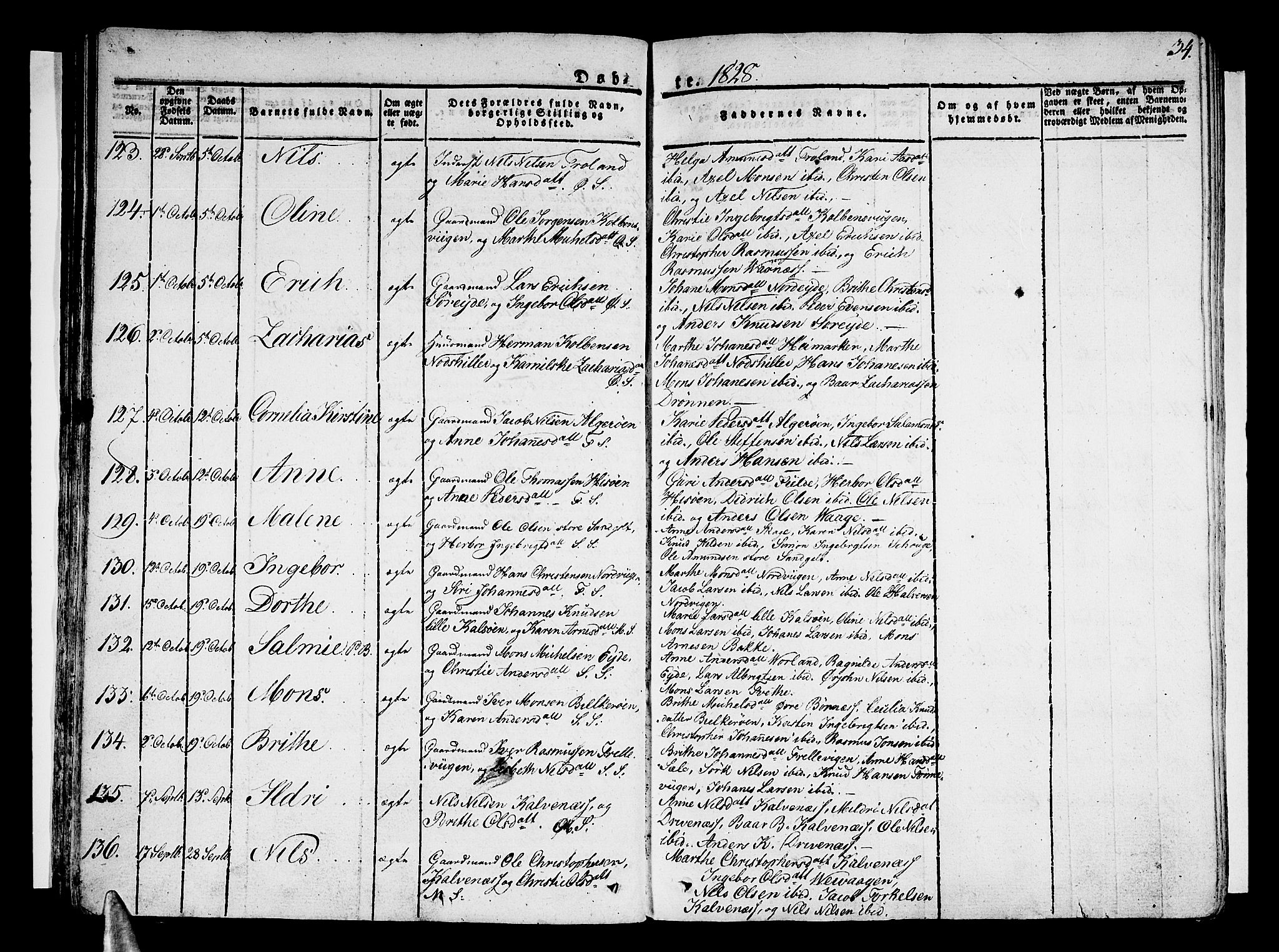 Sund sokneprestembete, AV/SAB-A-99930: Parish register (official) no. A 12, 1825-1835, p. 34