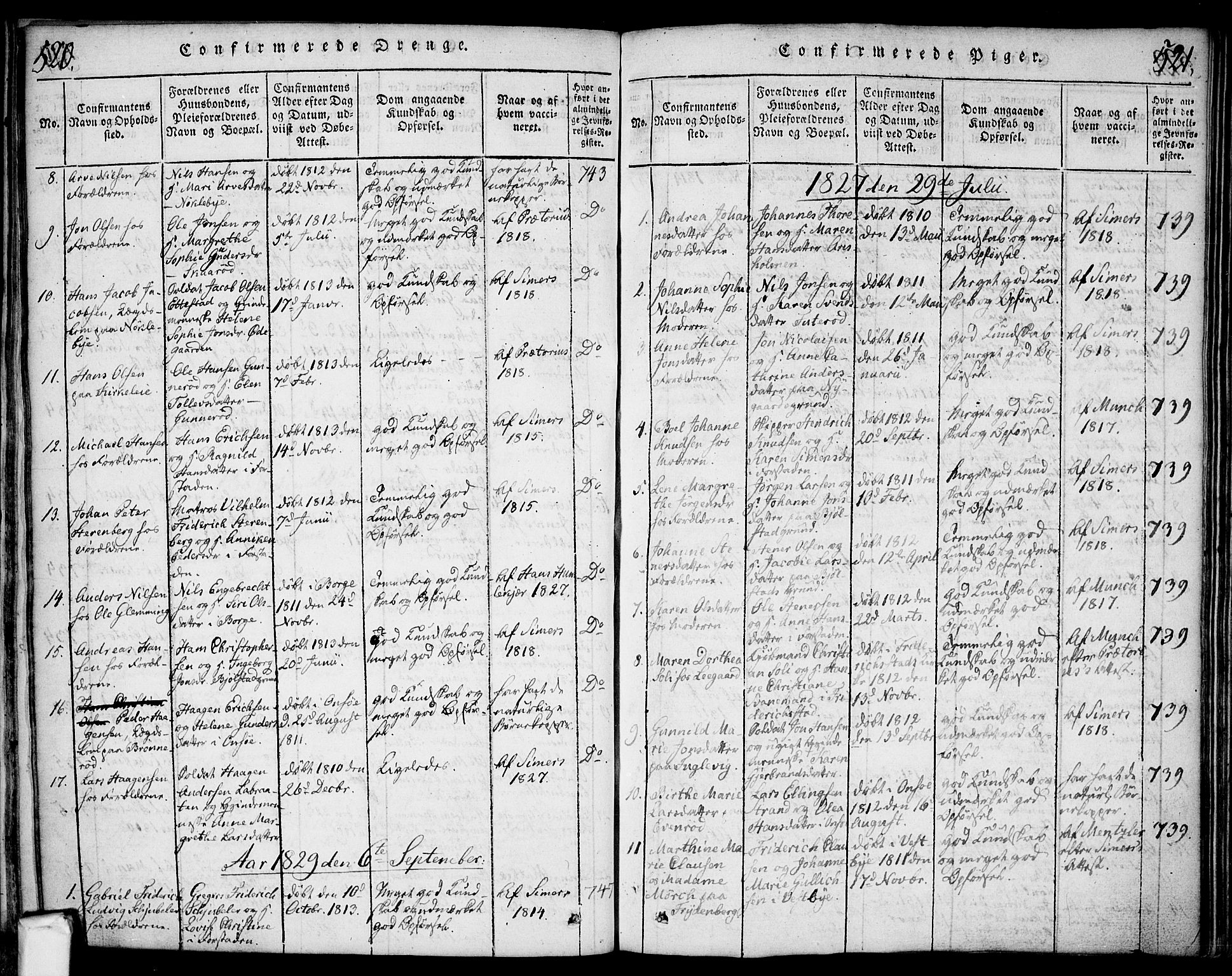 Glemmen prestekontor Kirkebøker, AV/SAO-A-10908/F/Fa/L0004: Parish register (official) no. 4, 1816-1838, p. 520-521