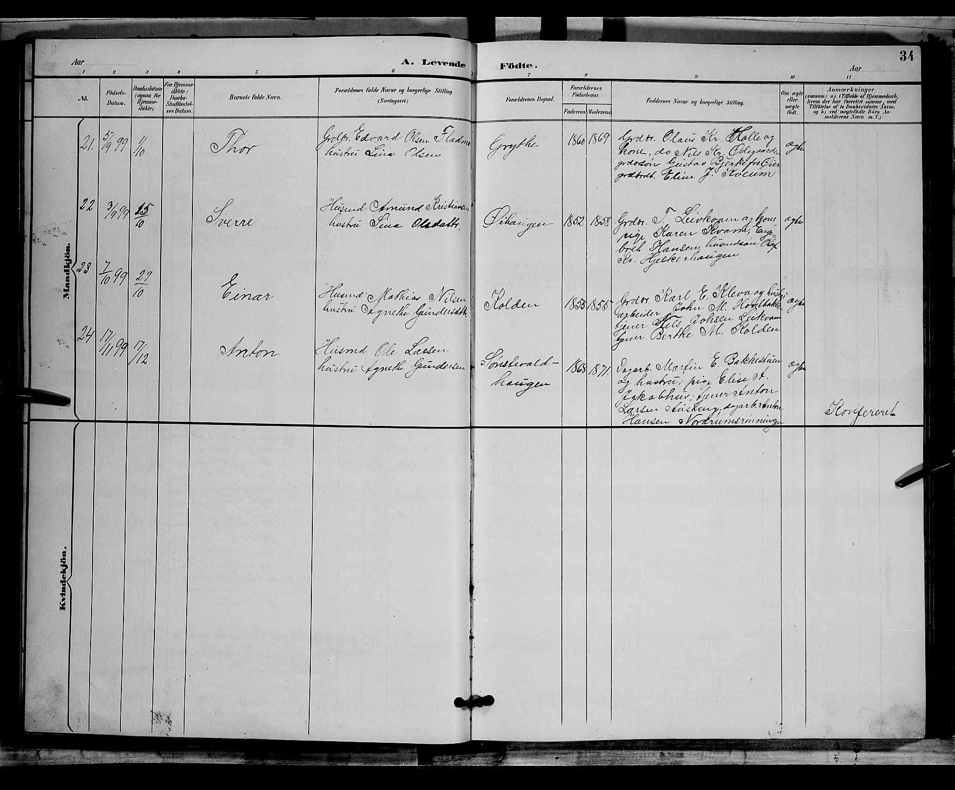 Østre Gausdal prestekontor, SAH/PREST-092/H/Ha/Hab/L0002: Parish register (copy) no. 2, 1894-1904, p. 34