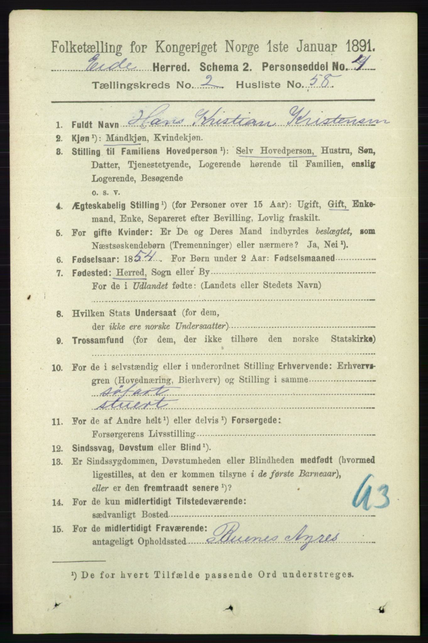 RA, 1891 census for 0925 Eide, 1891, p. 648