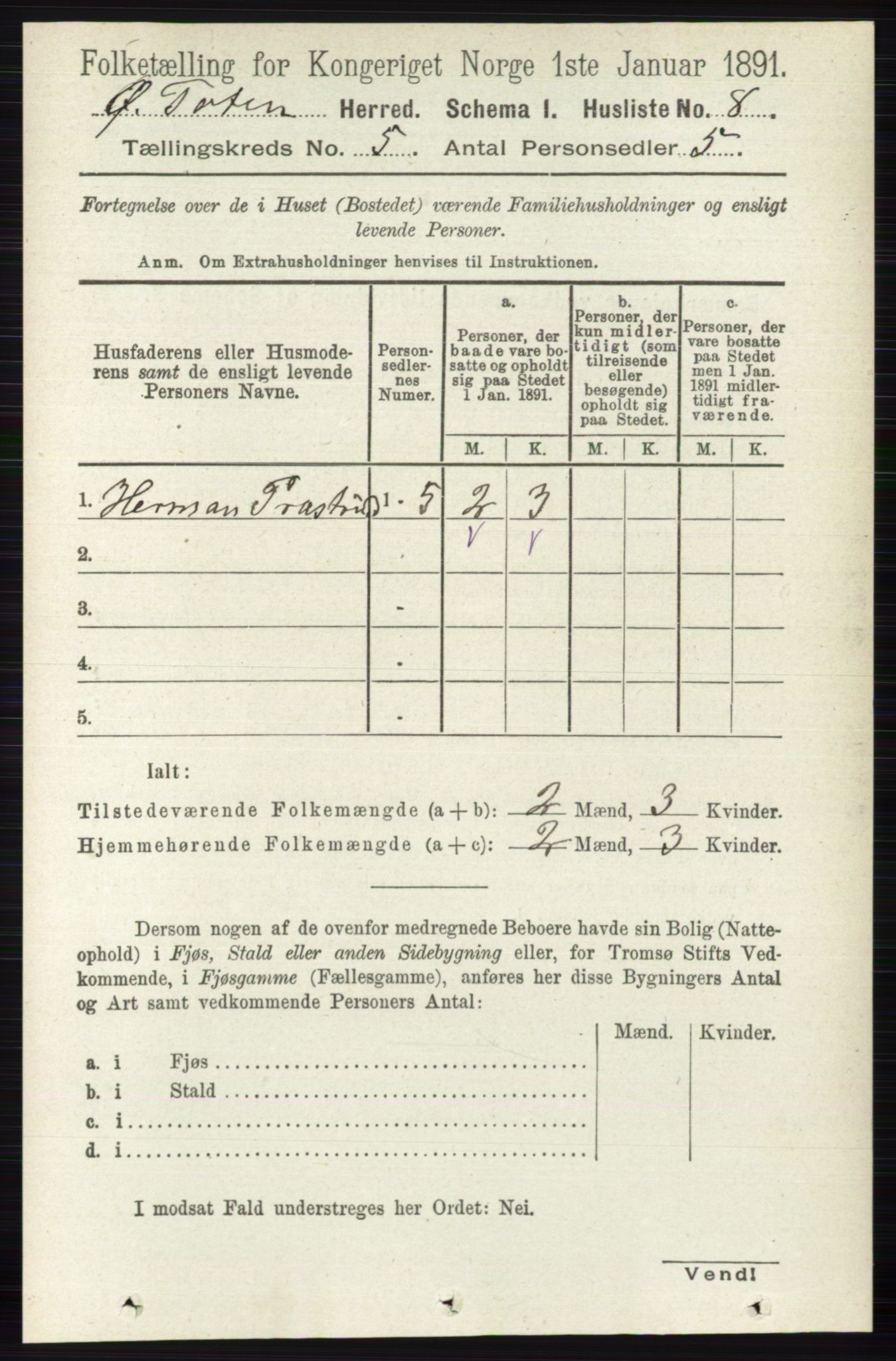 RA, 1891 census for 0528 Østre Toten, 1891, p. 3095