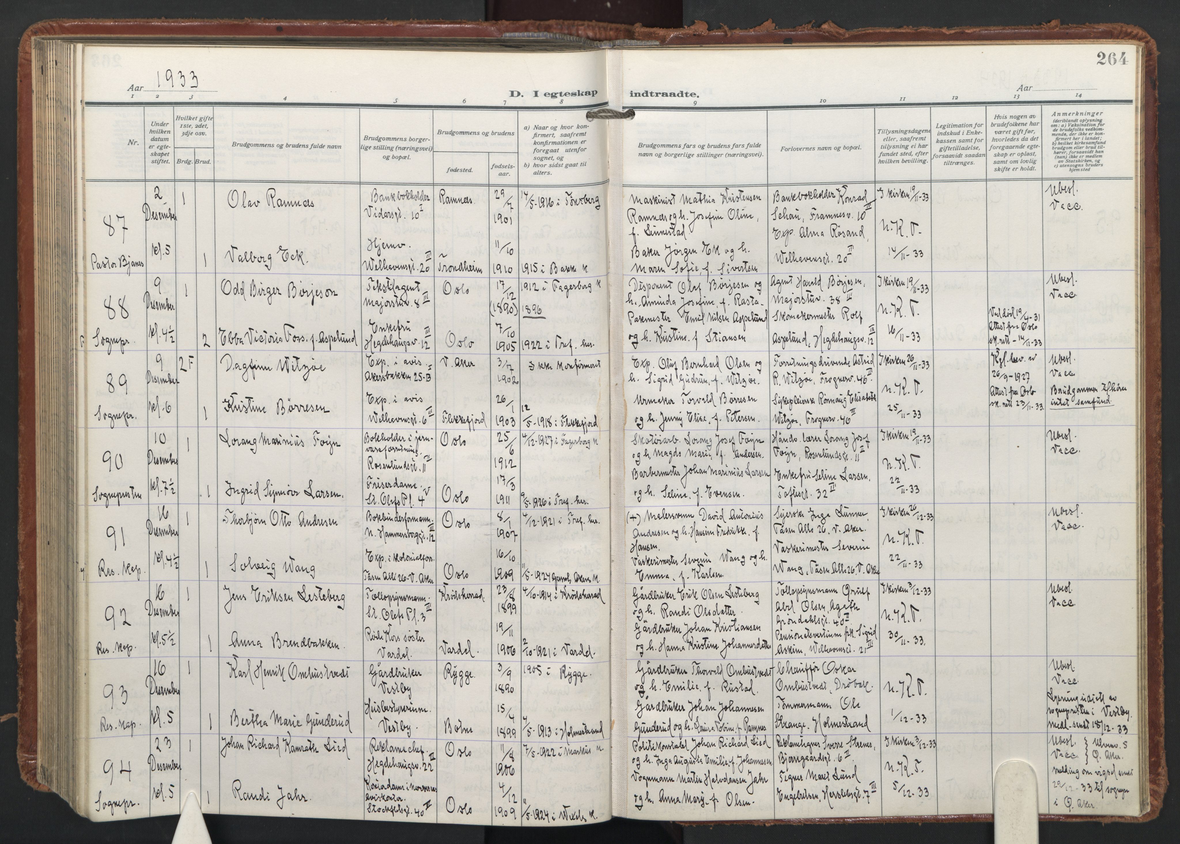 Trefoldighet prestekontor Kirkebøker, AV/SAO-A-10882/F/Fc/L0009: Parish register (official) no. III 9, 1922-1936, p. 264