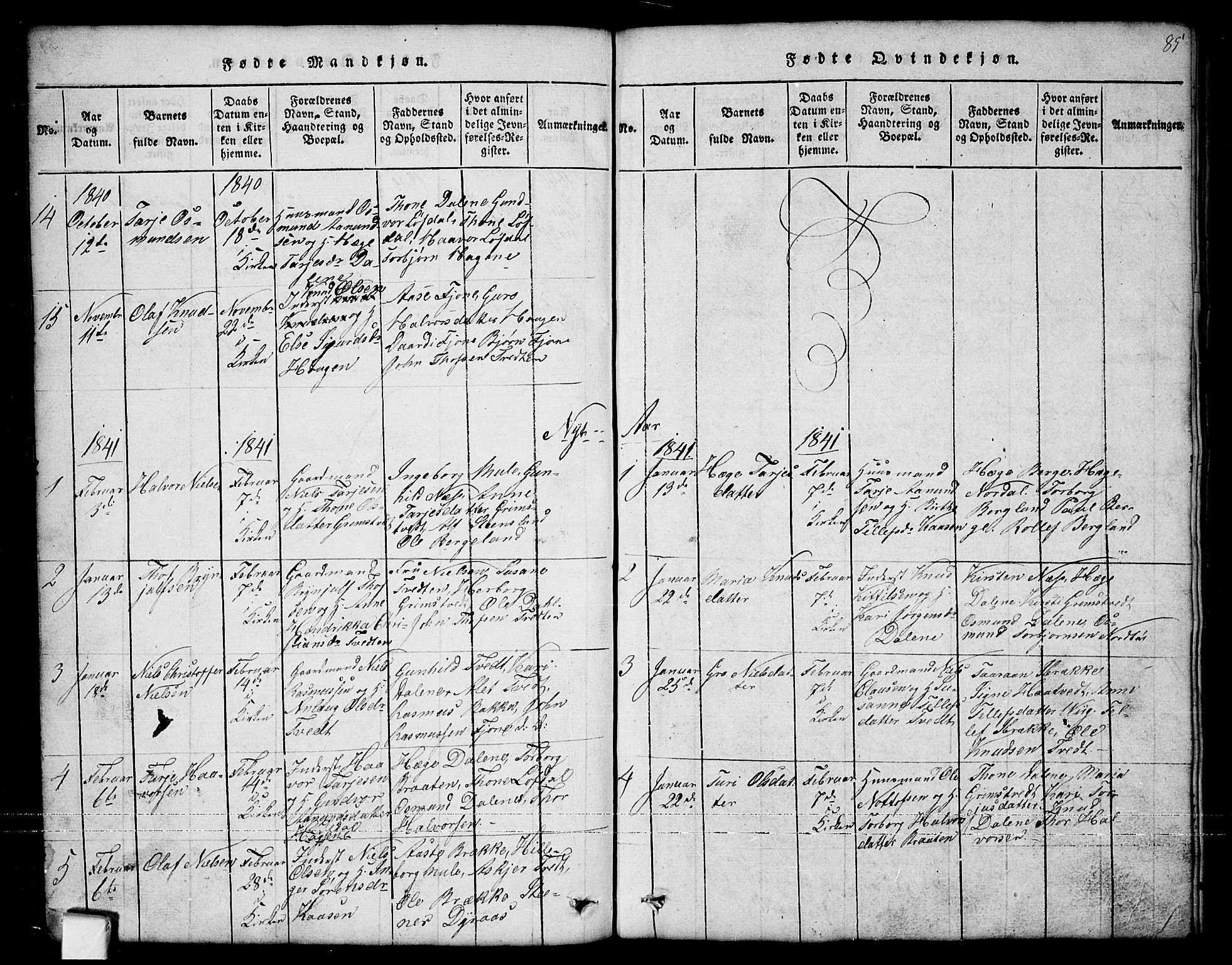 Nissedal kirkebøker, SAKO/A-288/G/Ga/L0001: Parish register (copy) no. I 1, 1814-1860, p. 85