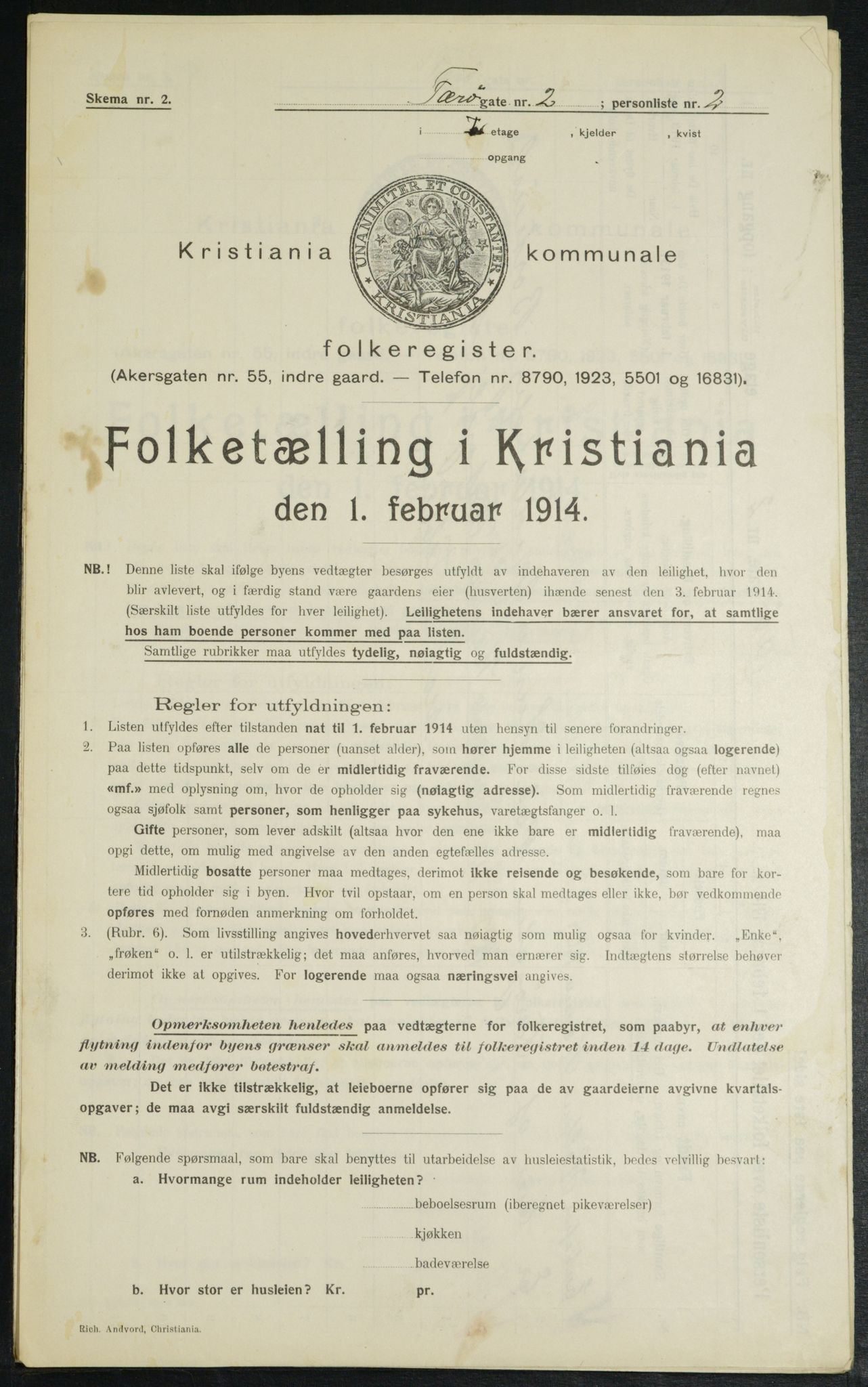 OBA, Municipal Census 1914 for Kristiania, 1914, p. 2646