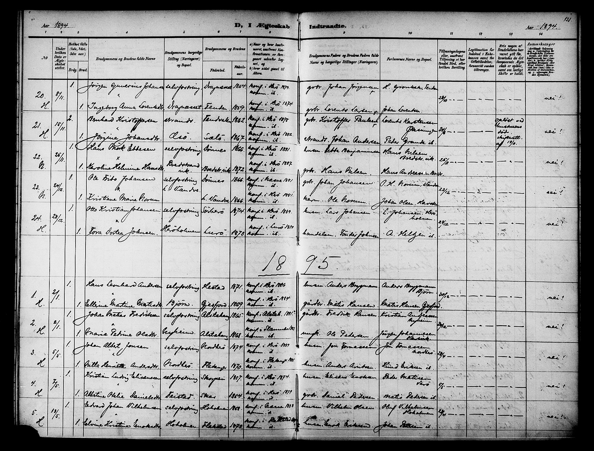 Ministerialprotokoller, klokkerbøker og fødselsregistre - Nordland, SAT/A-1459/834/L0508: Parish register (official) no. 834A06, 1892-1901, p. 131
