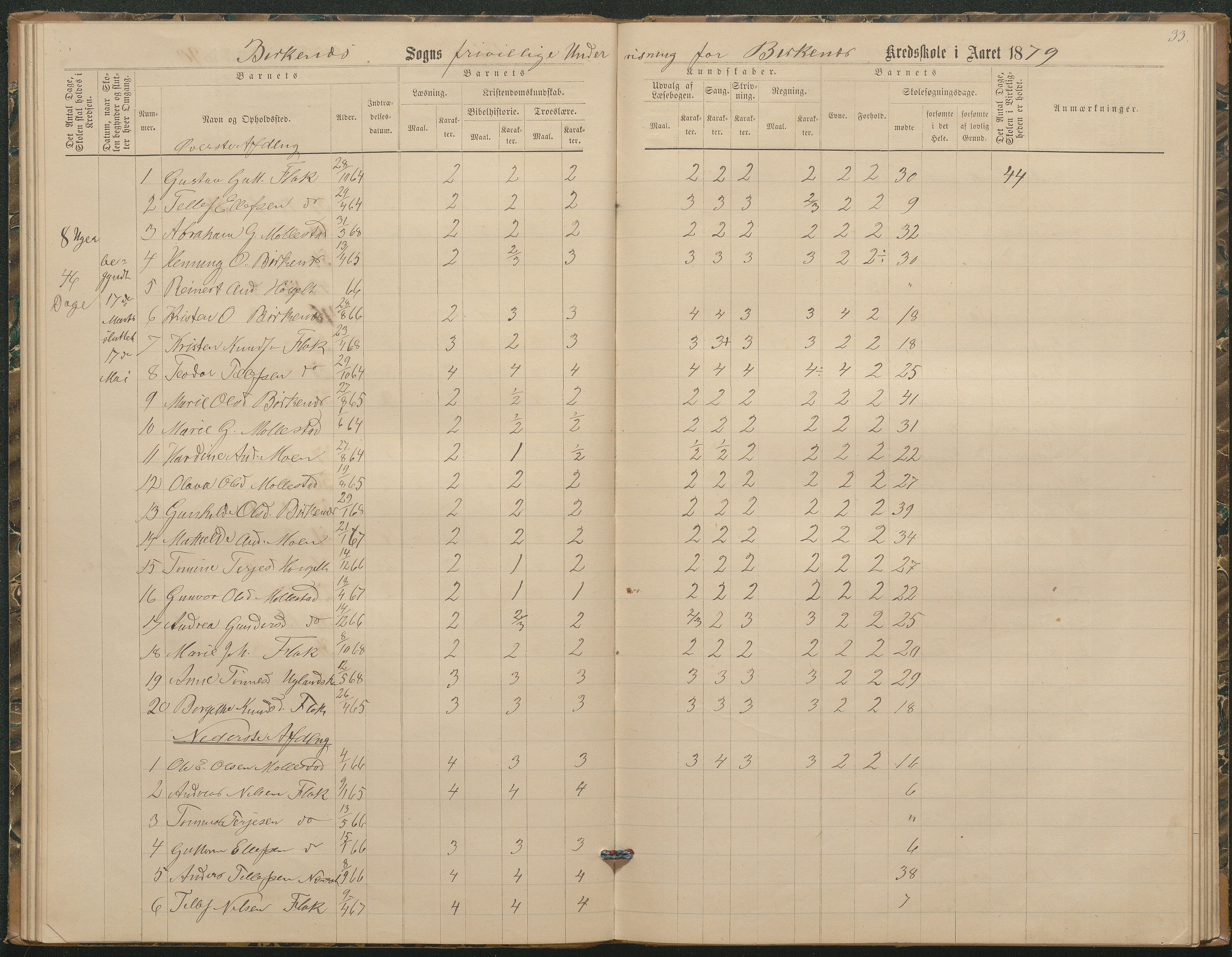 Birkenes kommune, Birkenes krets/Birkeland folkeskole frem til 1991, AAKS/KA0928-550a_91/F02/L0003: Skoleprotokoll, 1879-1891, p. 33