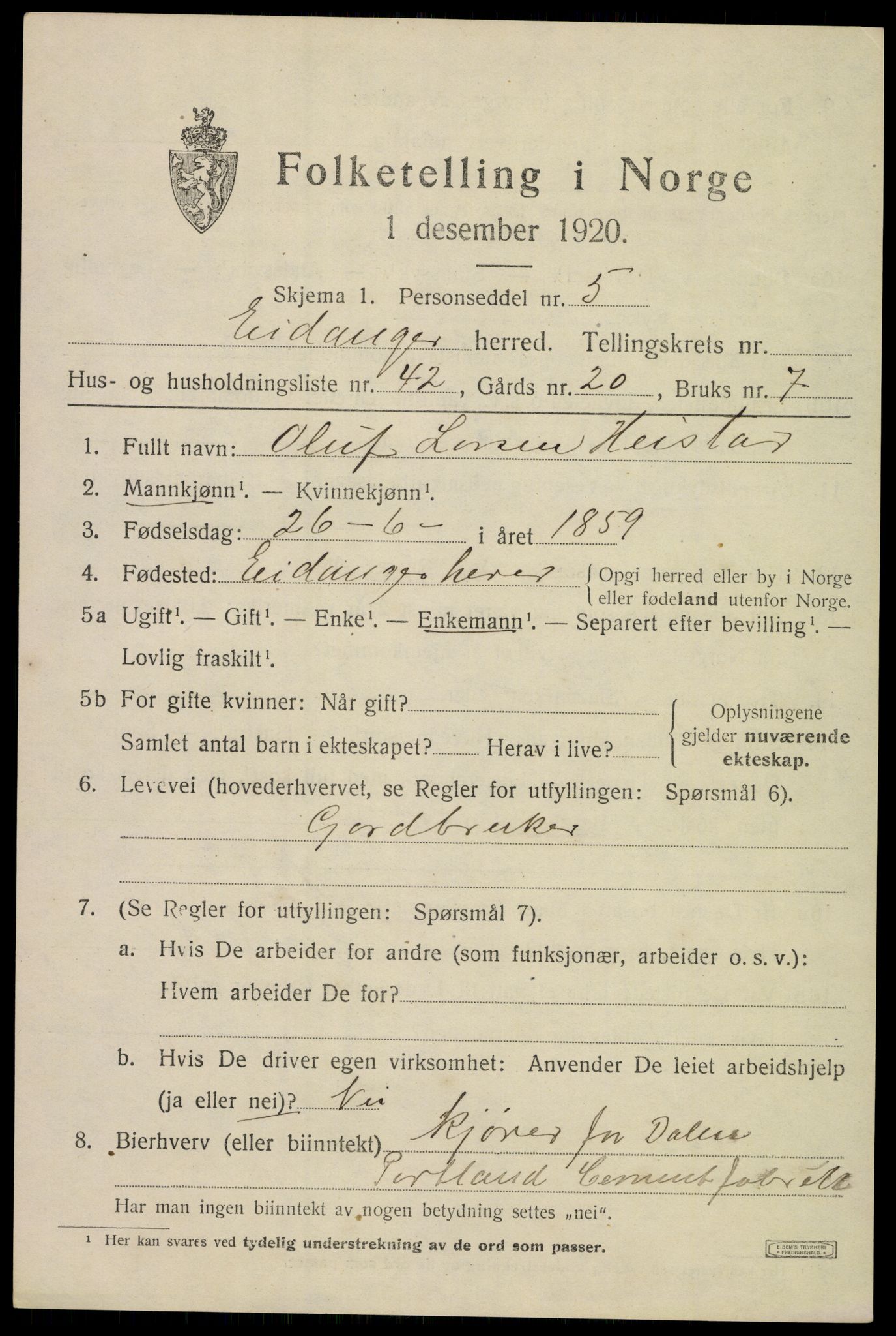 SAKO, 1920 census for Eidanger, 1920, p. 4256