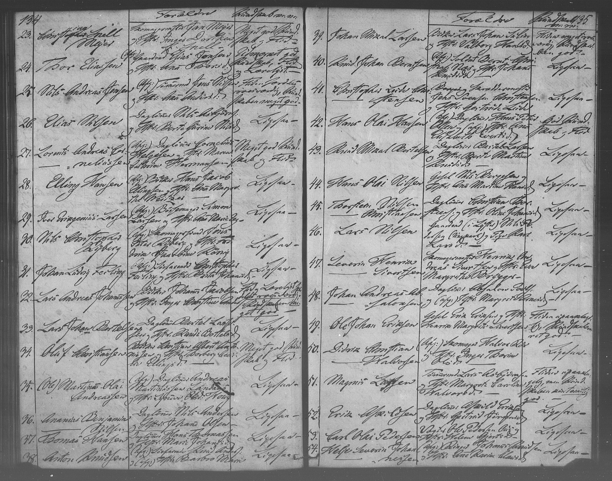 Korskirken sokneprestembete, AV/SAB-A-76101/H/Haa/L0067: Curate's parish register no. A 2, 1844-1854, p. 134-135