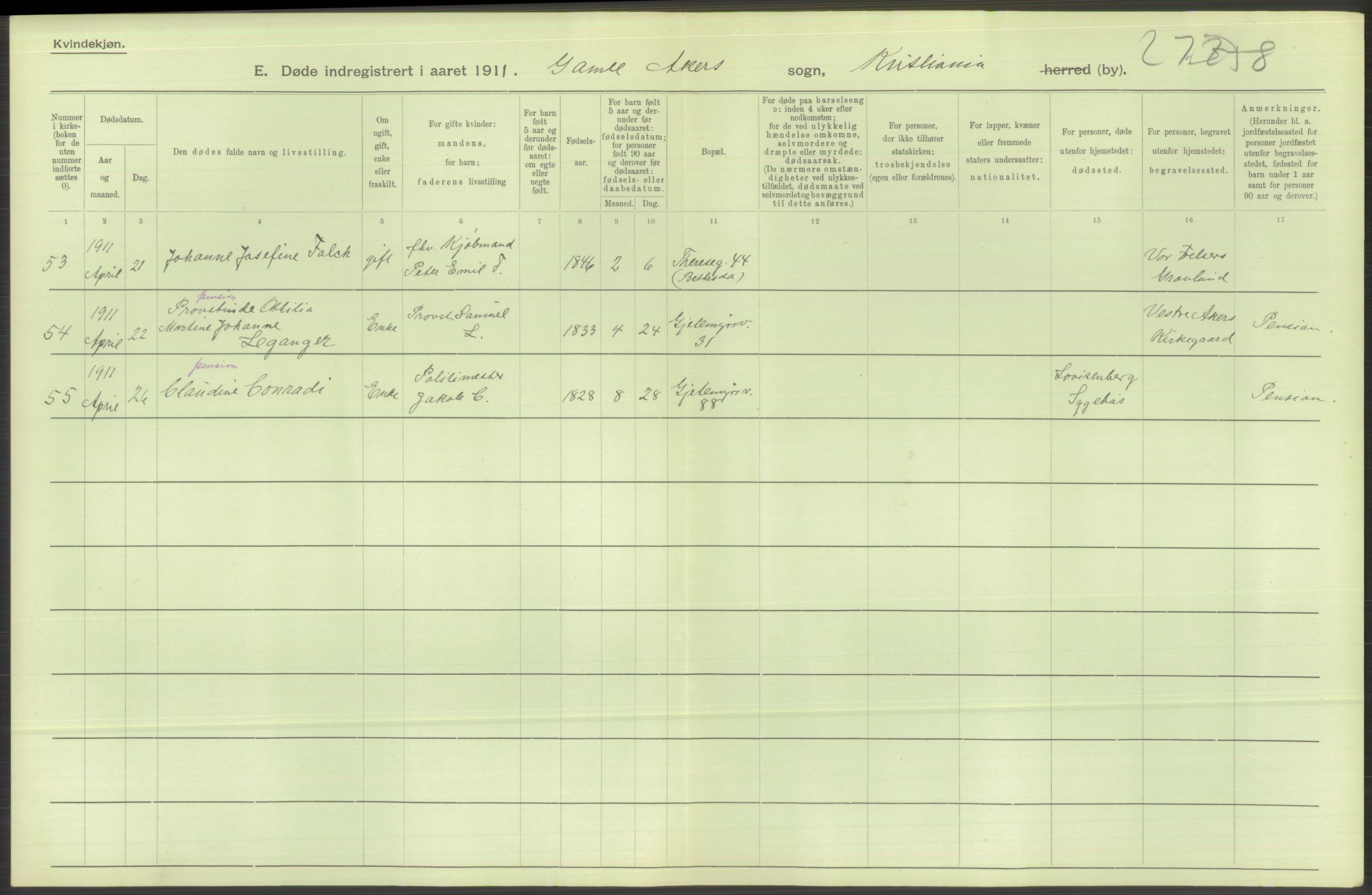 Statistisk sentralbyrå, Sosiodemografiske emner, Befolkning, AV/RA-S-2228/D/Df/Dfb/Dfba/L0010: Kristiania: Døde kvinner samt dødfødte., 1911, p. 566