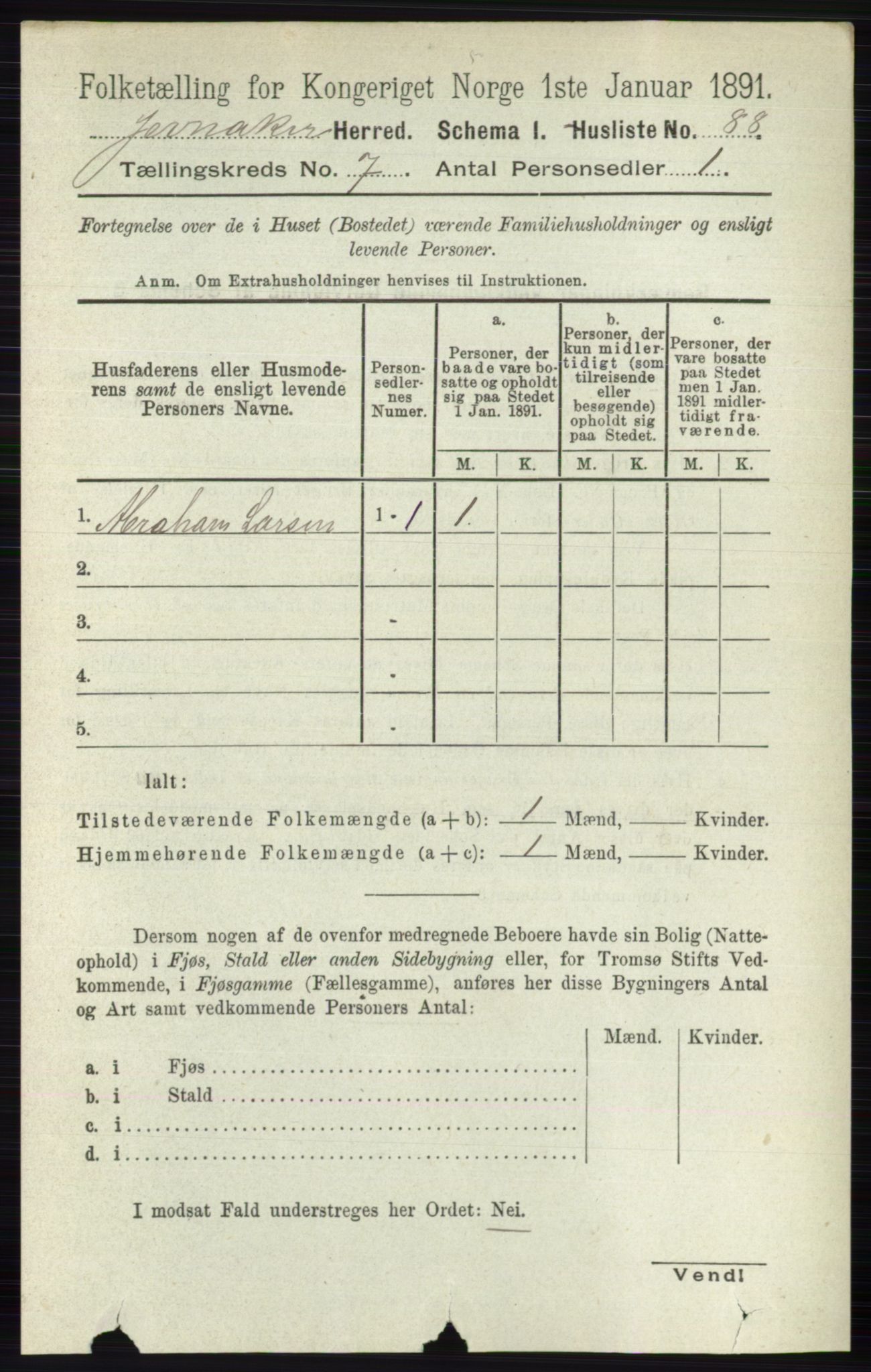 RA, 1891 census for 0532 Jevnaker, 1891, p. 3729