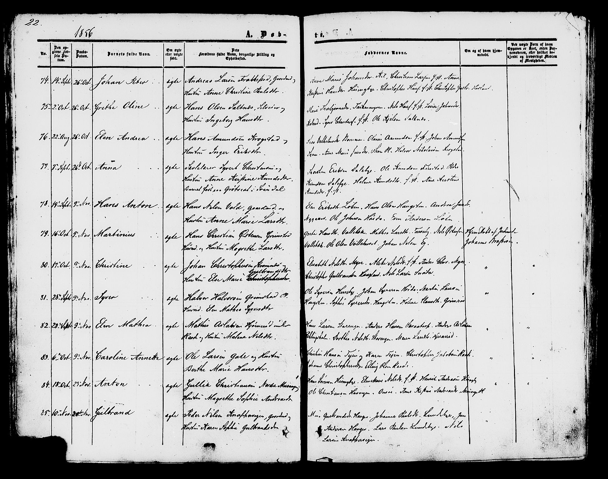 Råde prestekontor kirkebøker, AV/SAO-A-2009/F/Fa/L0006: Parish register (official) no. 6, 1854-1877, p. 22