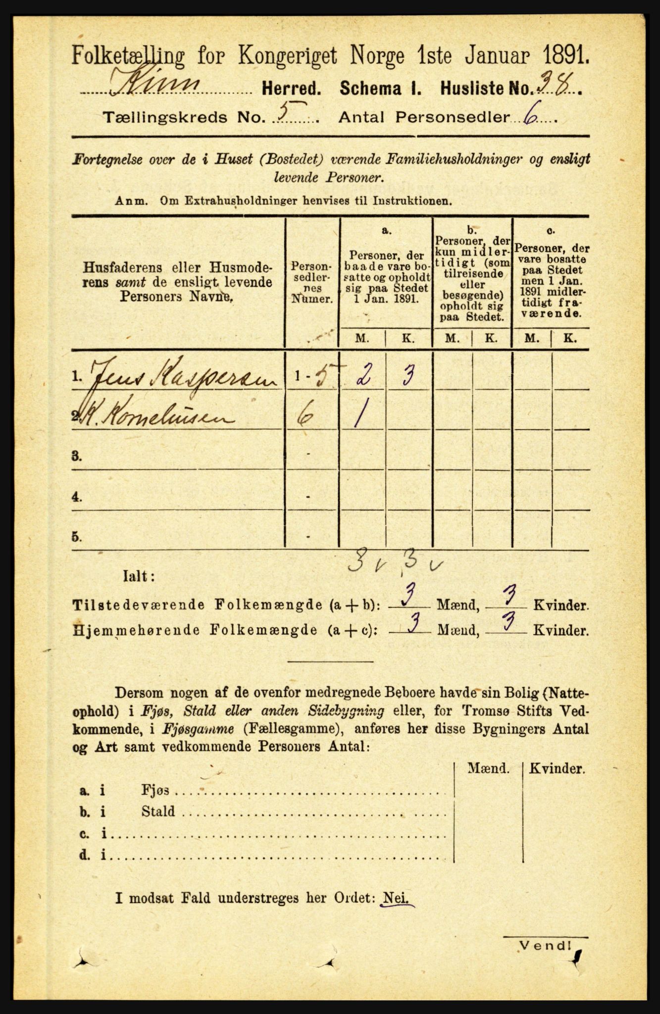 RA, 1891 census for 1437 Kinn, 1891, p. 1777
