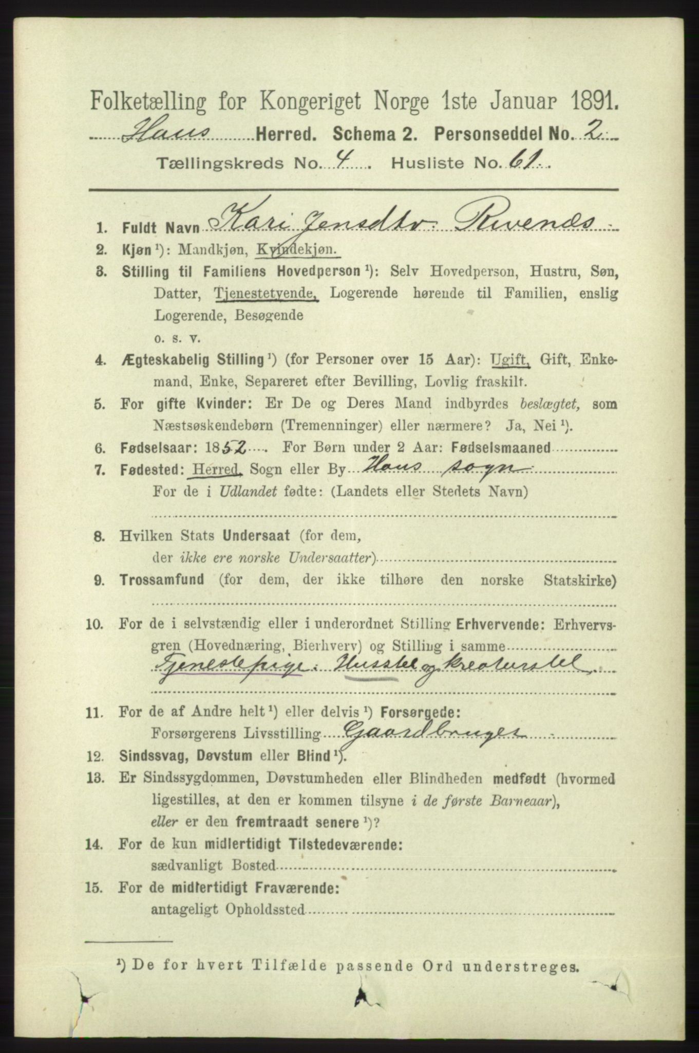 RA, 1891 census for 1250 Haus, 1891, p. 1743