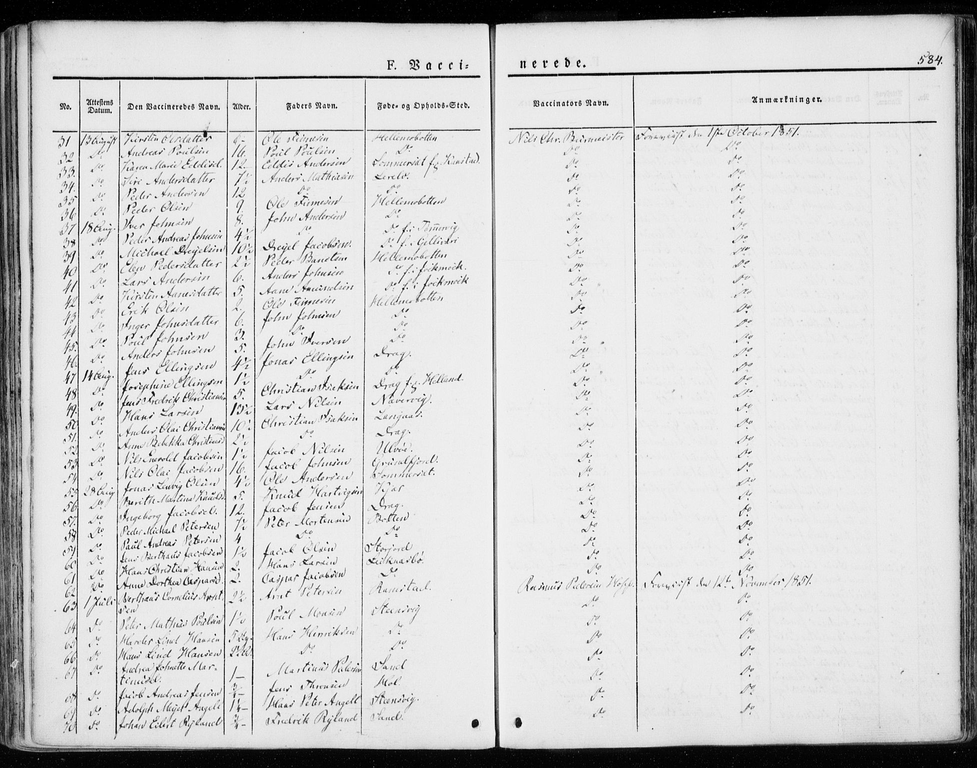 Ministerialprotokoller, klokkerbøker og fødselsregistre - Nordland, AV/SAT-A-1459/872/L1033: Parish register (official) no. 872A08, 1840-1863, p. 584