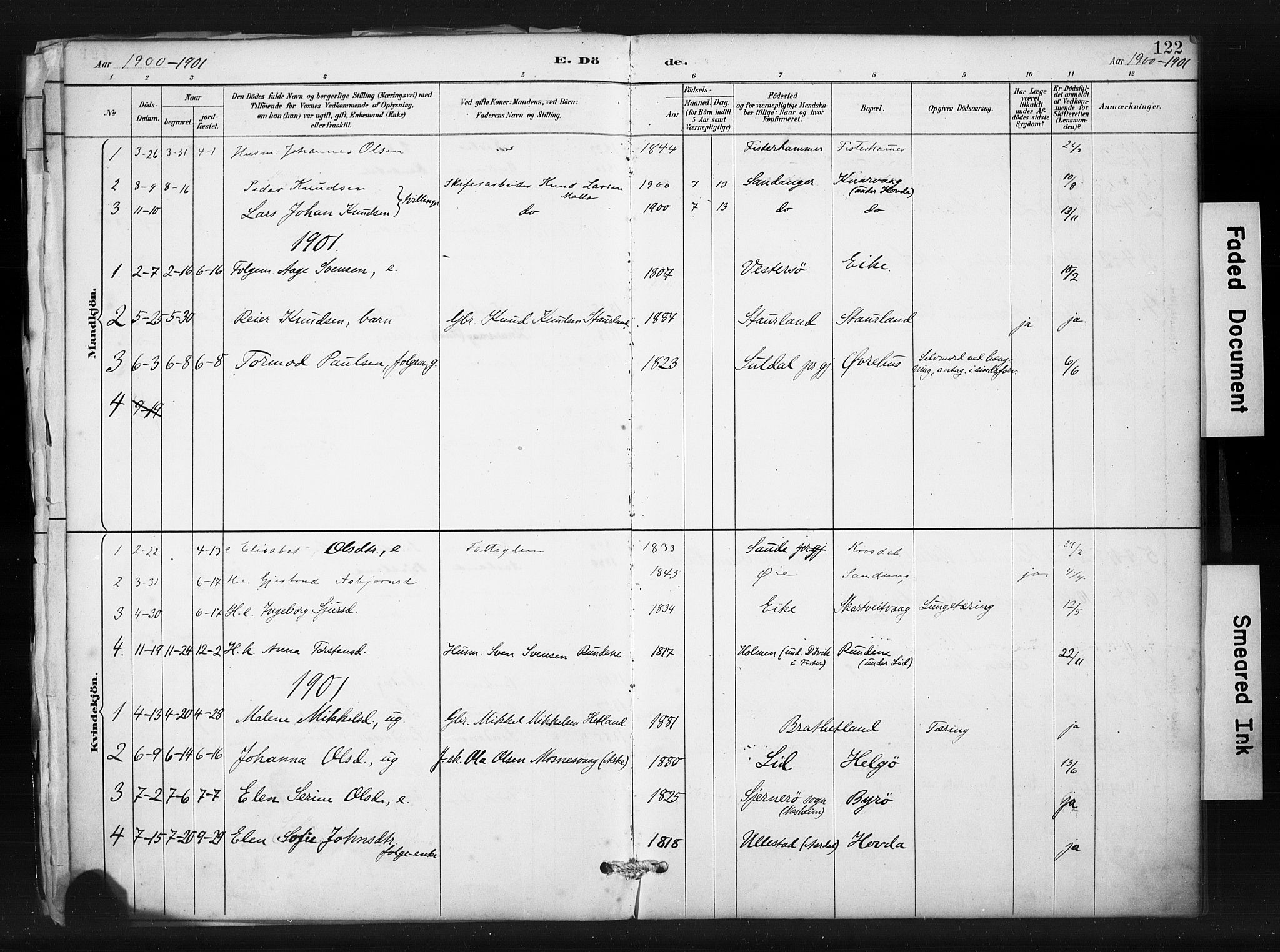 Hjelmeland sokneprestkontor, SAST/A-101843/01/IV/L0015: Parish register (official) no. A 15, 1887-1910, p. 122