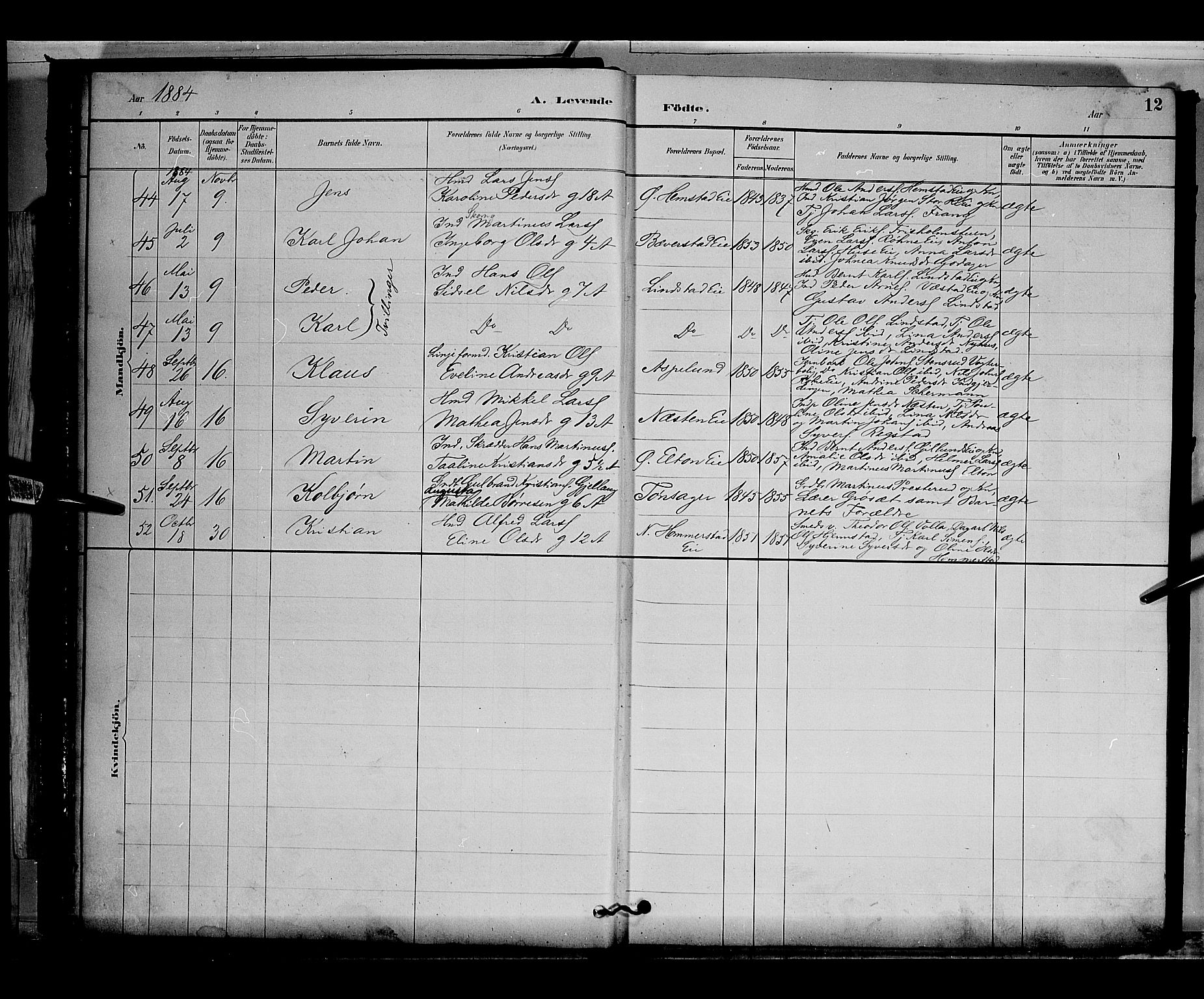 Stange prestekontor, AV/SAH-PREST-002/L/L0009: Parish register (copy) no. 9, 1883-1899, p. 12