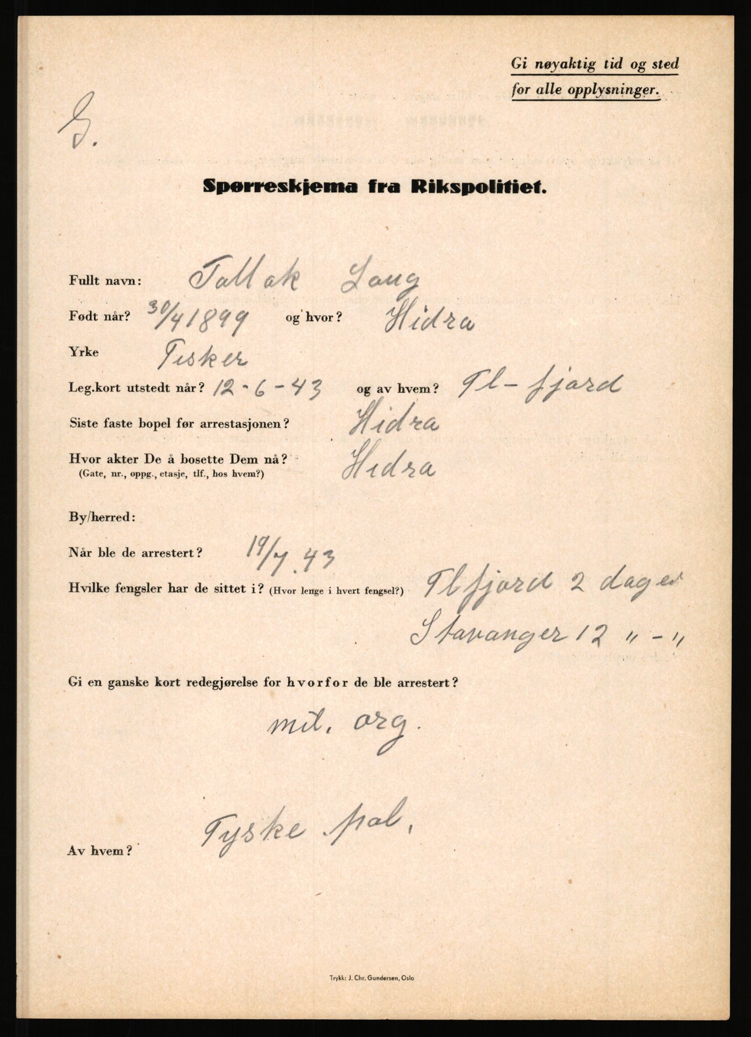 Rikspolitisjefen, AV/RA-S-1560/L/L0010: Kristianslund, Charles Ragnvald - Losvik, Einar, 1940-1945, p. 338