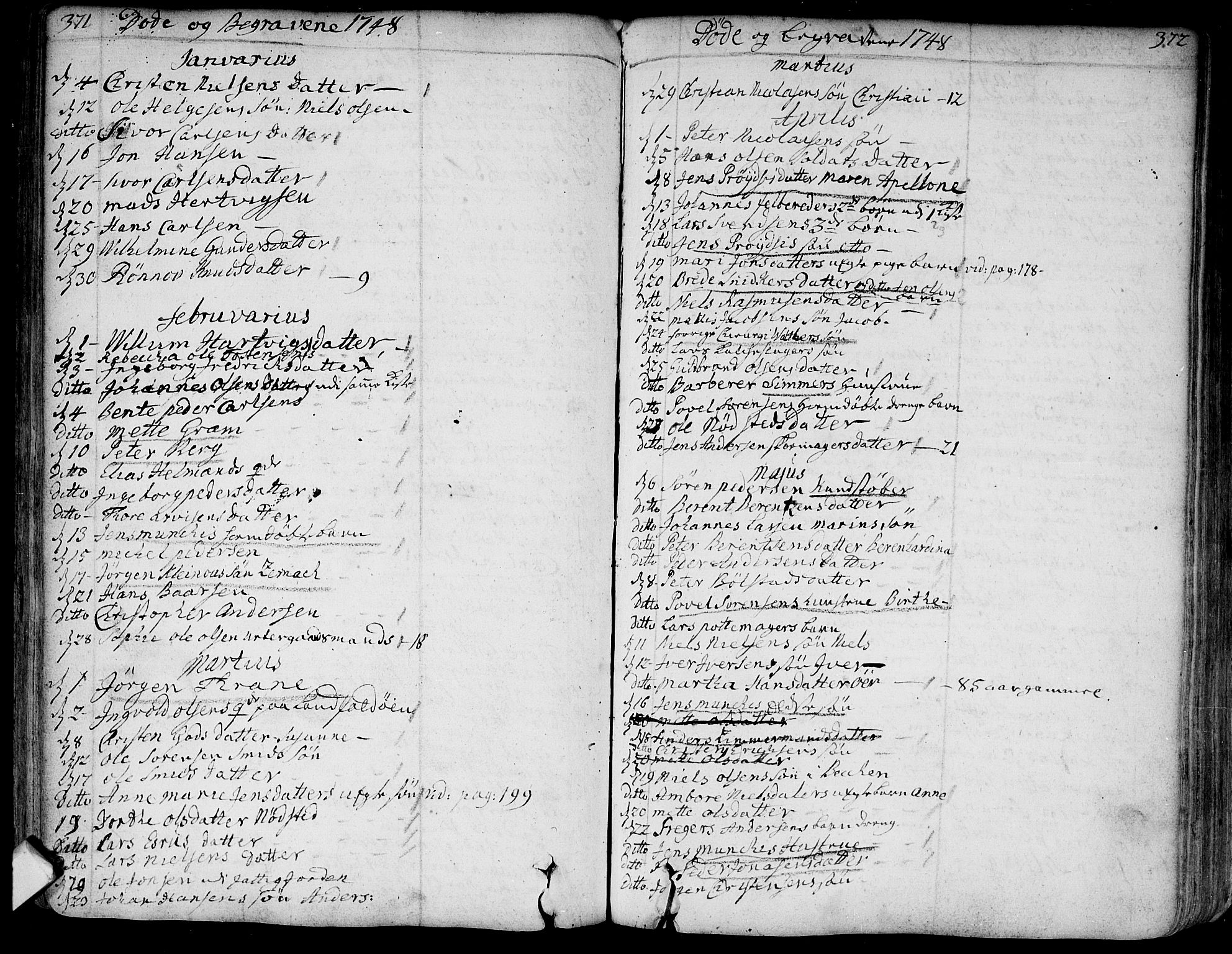 Bragernes kirkebøker, SAKO/A-6/F/Fa/L0004: Parish register (official) no. I 4, 1734-1759, p. 371-372