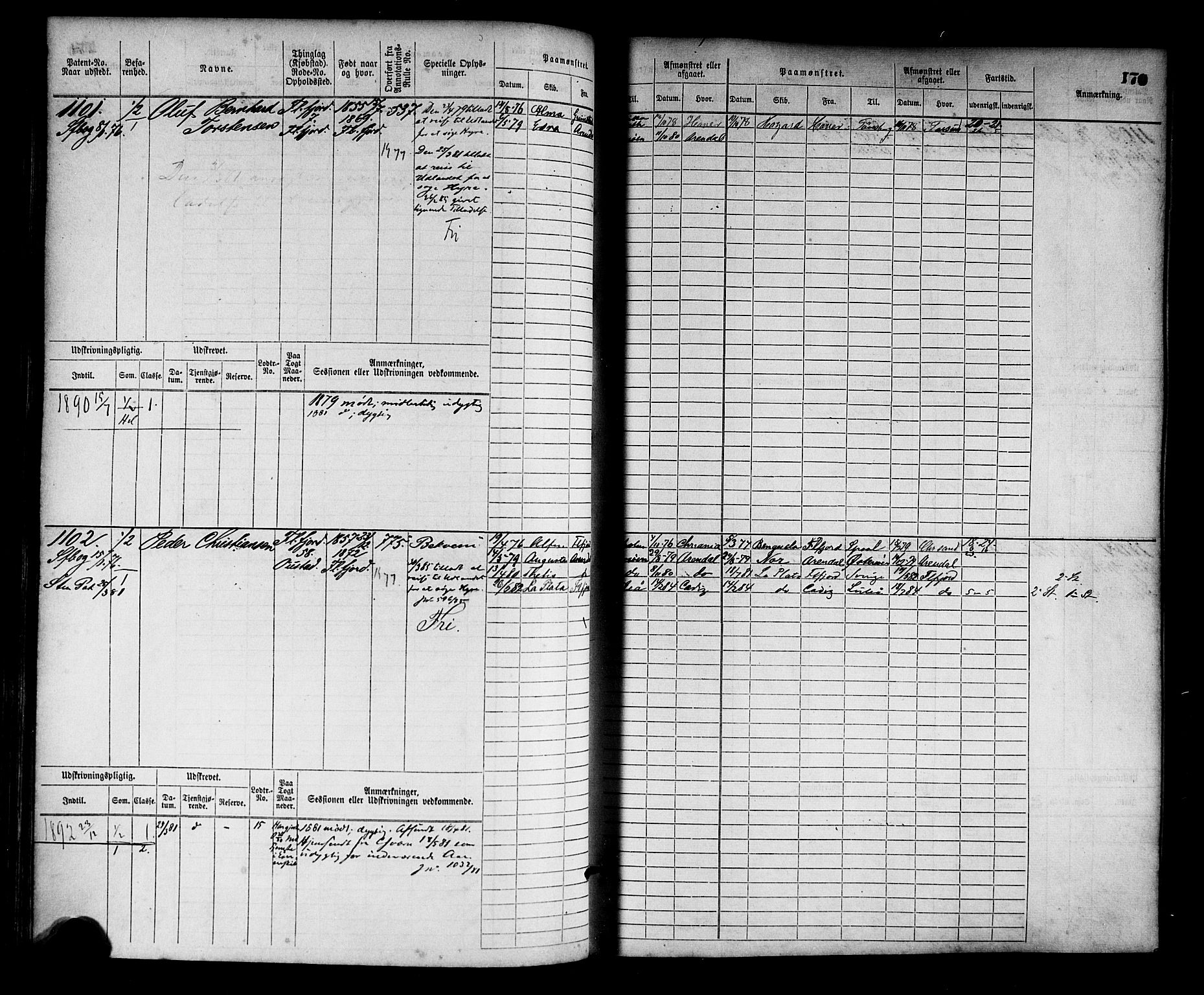 Flekkefjord mønstringskrets, SAK/2031-0018/F/Fb/L0002: Hovedrulle nr 765-1514, N-5, 1868-1900, p. 172