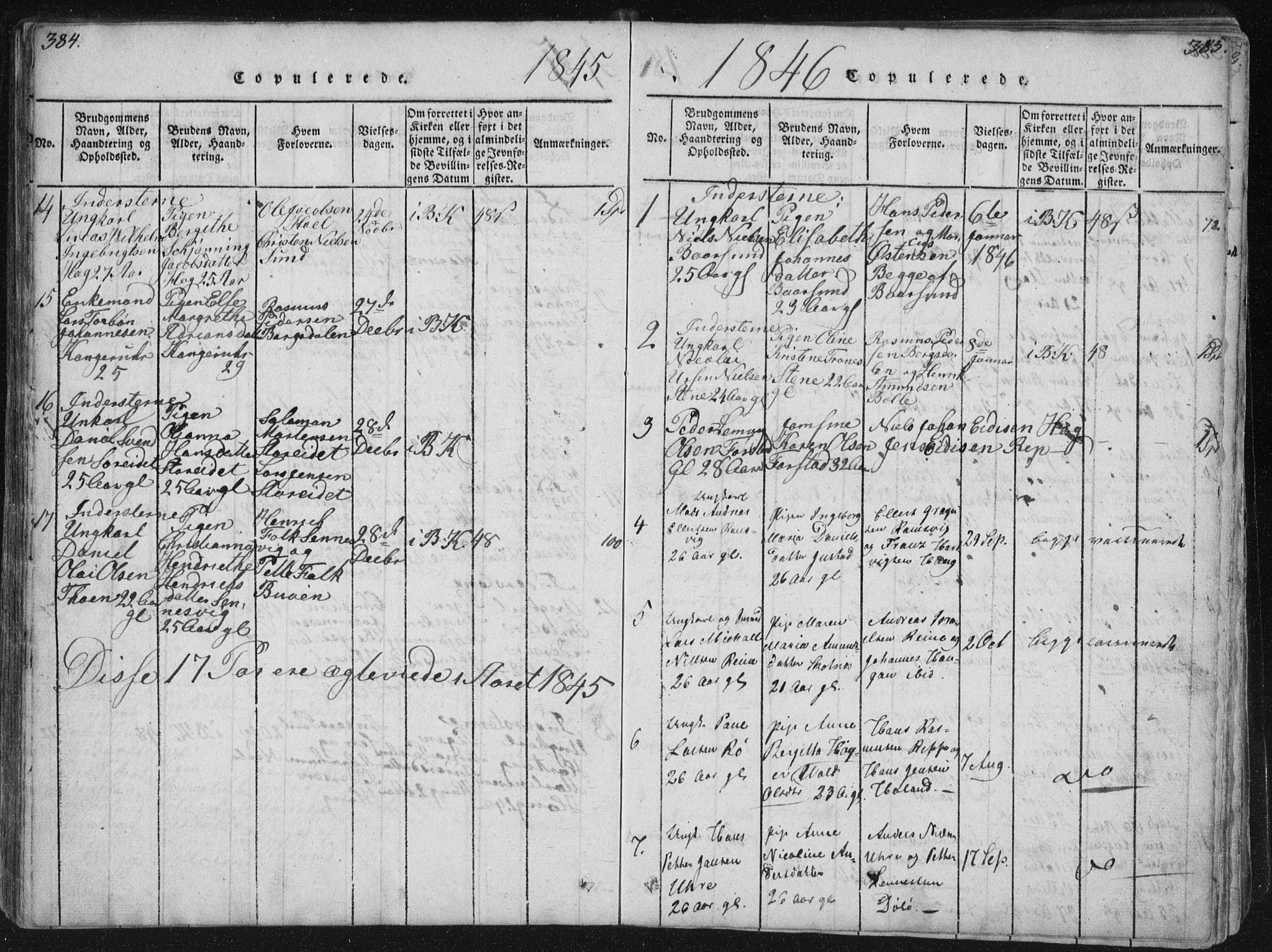 Ministerialprotokoller, klokkerbøker og fødselsregistre - Nordland, SAT/A-1459/881/L1164: Parish register (copy) no. 881C01, 1818-1853, p. 384-385