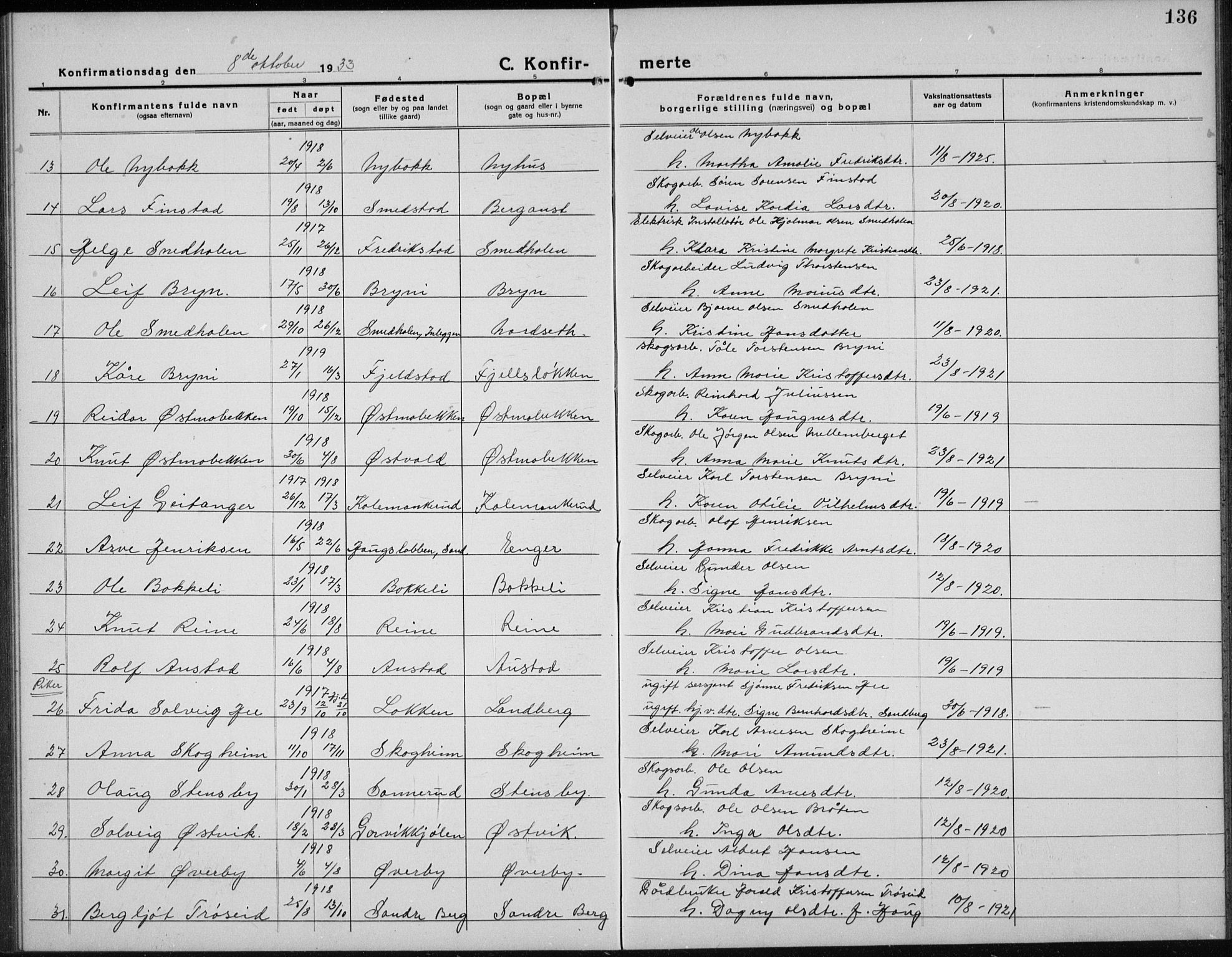 Nord-Odal prestekontor, AV/SAH-PREST-032/H/Ha/Hab/L0004: Parish register (copy) no. 4, 1921-1936, p. 136