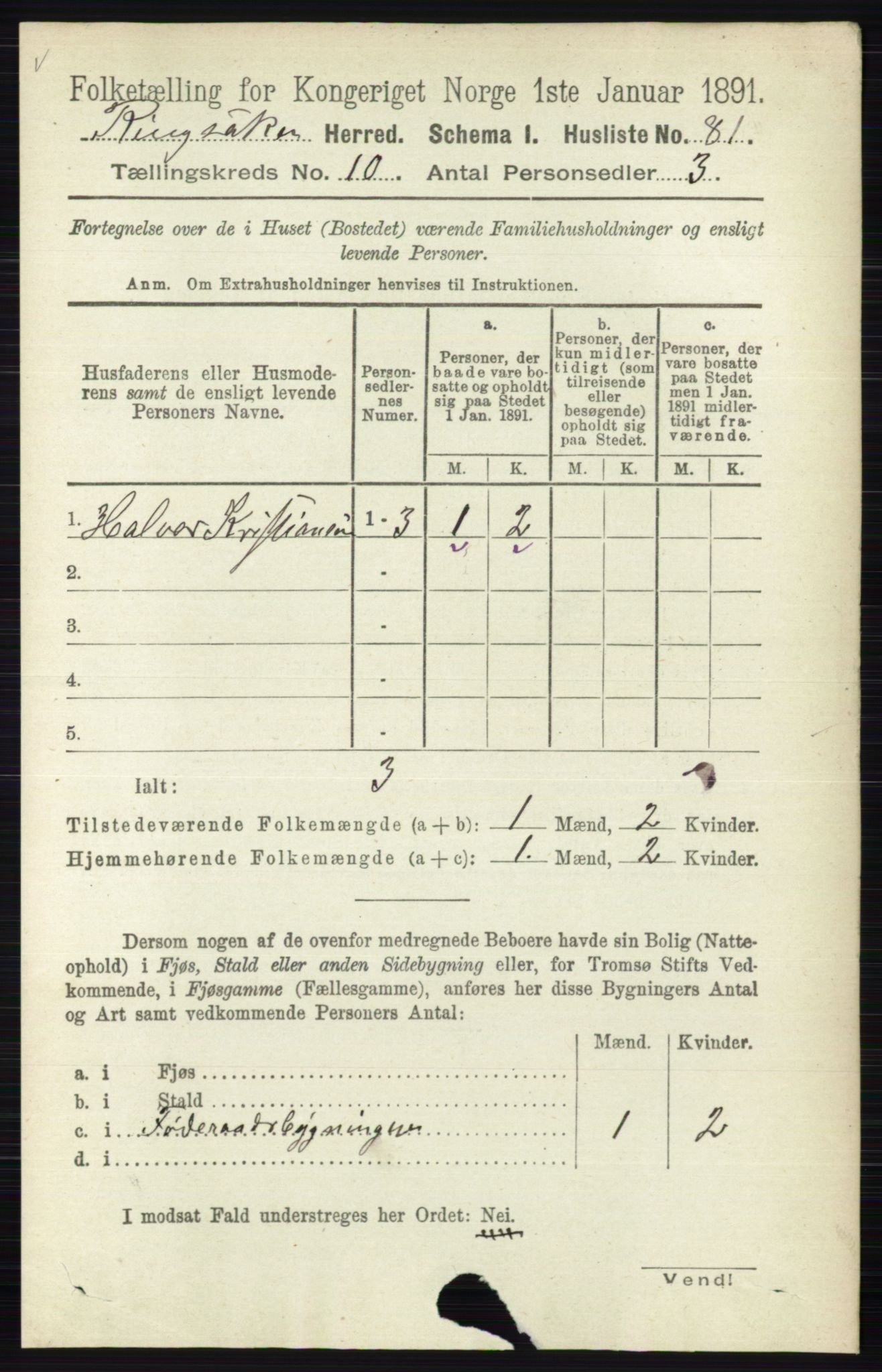 RA, 1891 census for 0412 Ringsaker, 1891, p. 5630