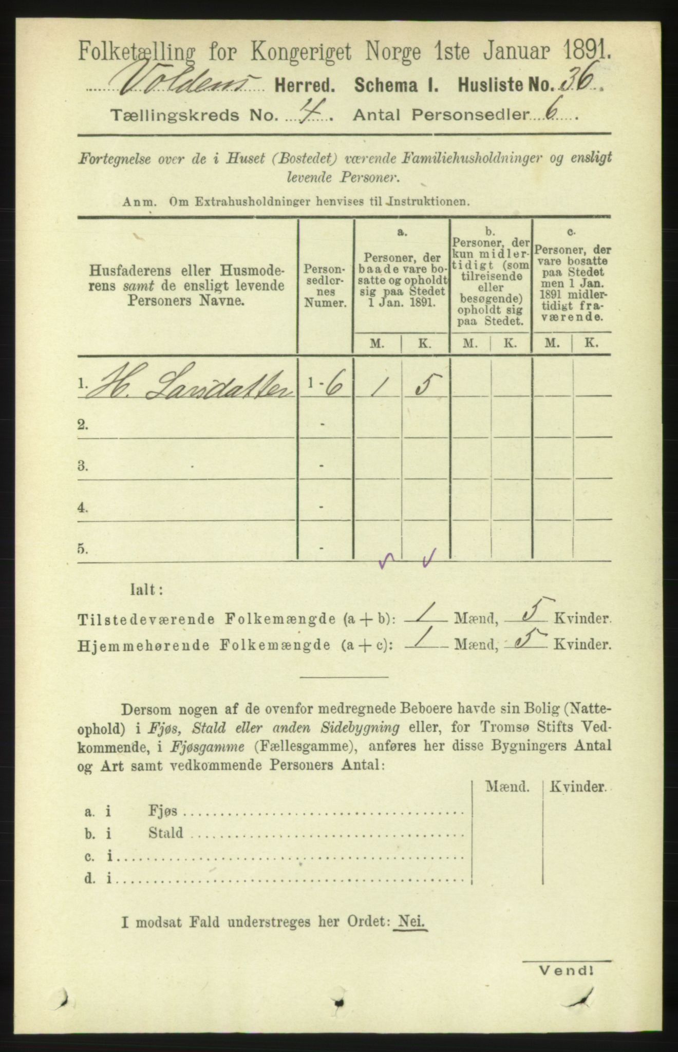 RA, 1891 census for 1519 Volda, 1891, p. 1962