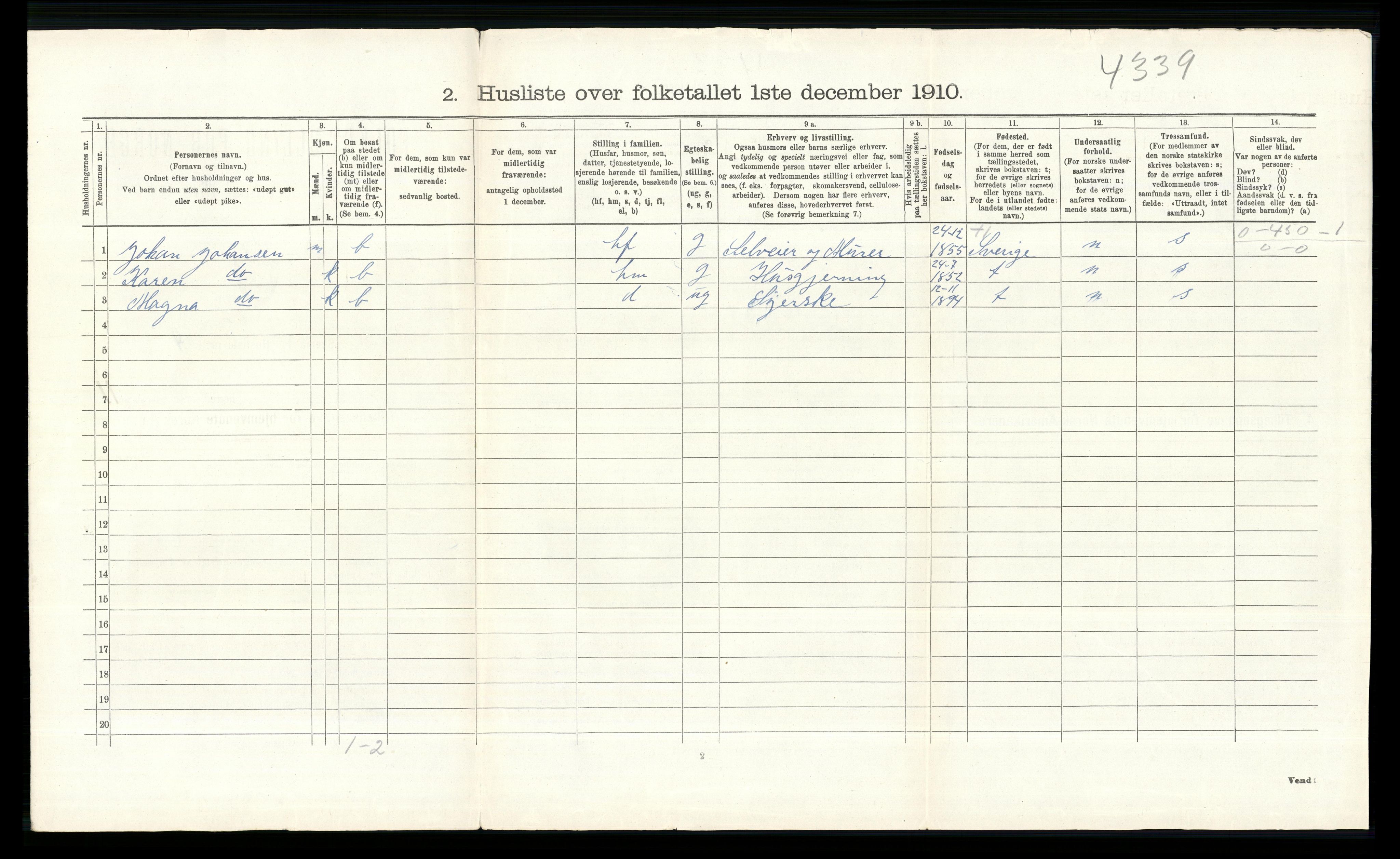 RA, 1910 census for Ringebu, 1910, p. 1623