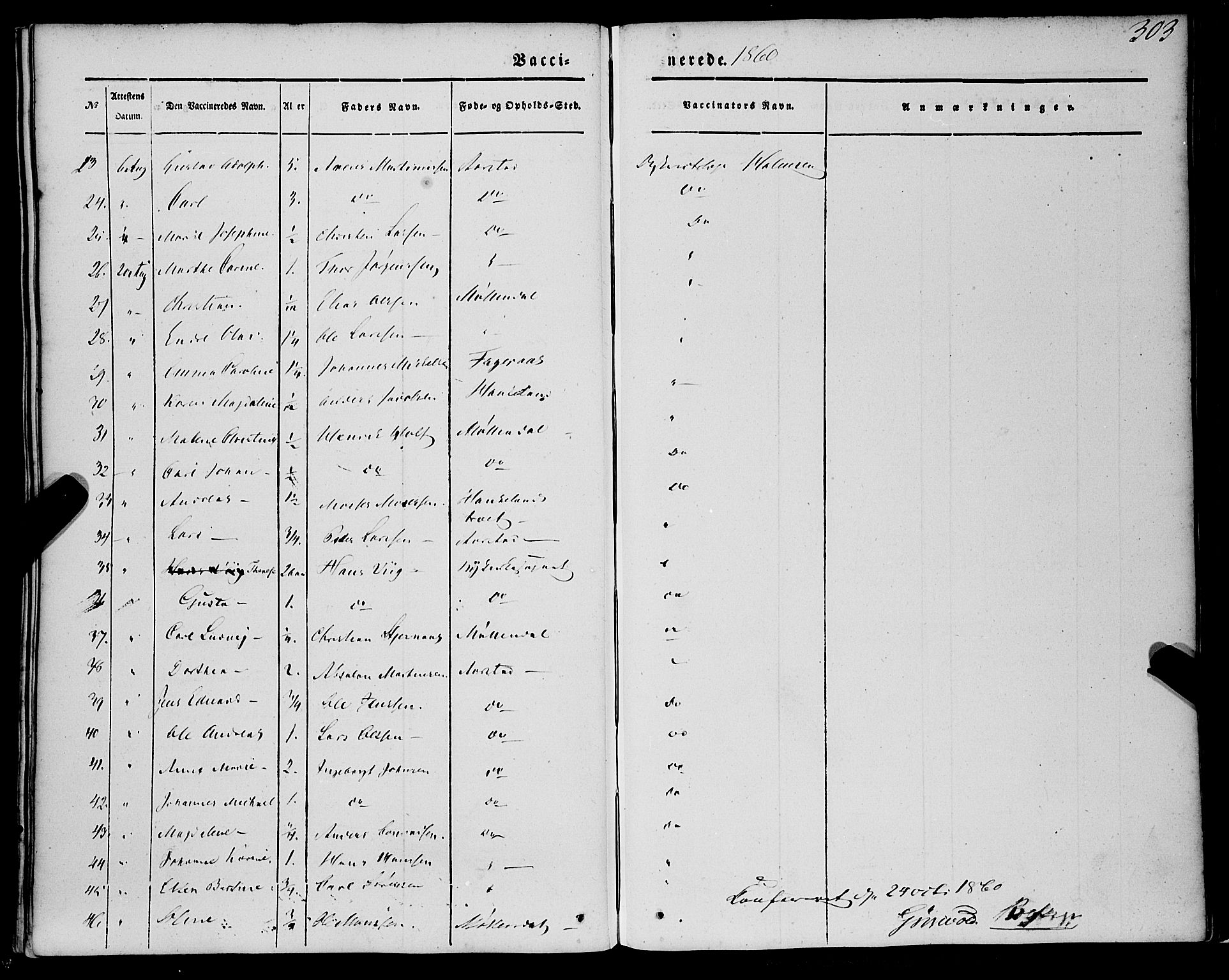 St. Jørgens hospital og Årstad sokneprestembete, AV/SAB-A-99934: Parish register (official) no. A 4, 1844-1863, p. 303