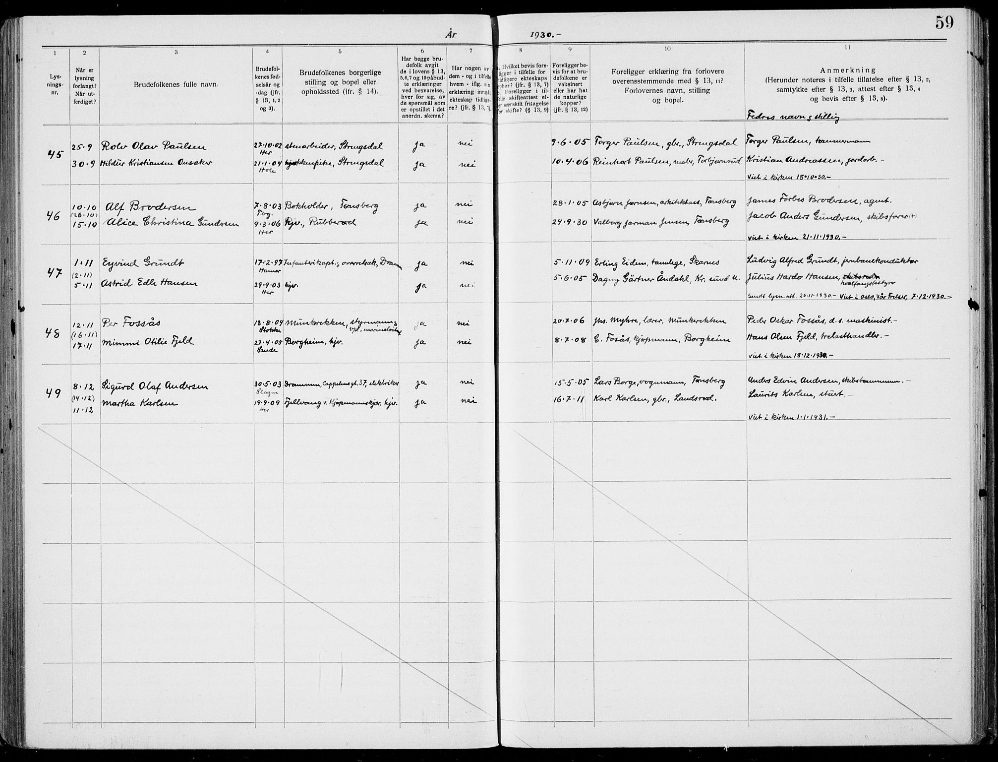 Nøtterøy kirkebøker, SAKO/A-354/H/Ha/L0001: Banns register no. 1, 1919-1937, p. 59