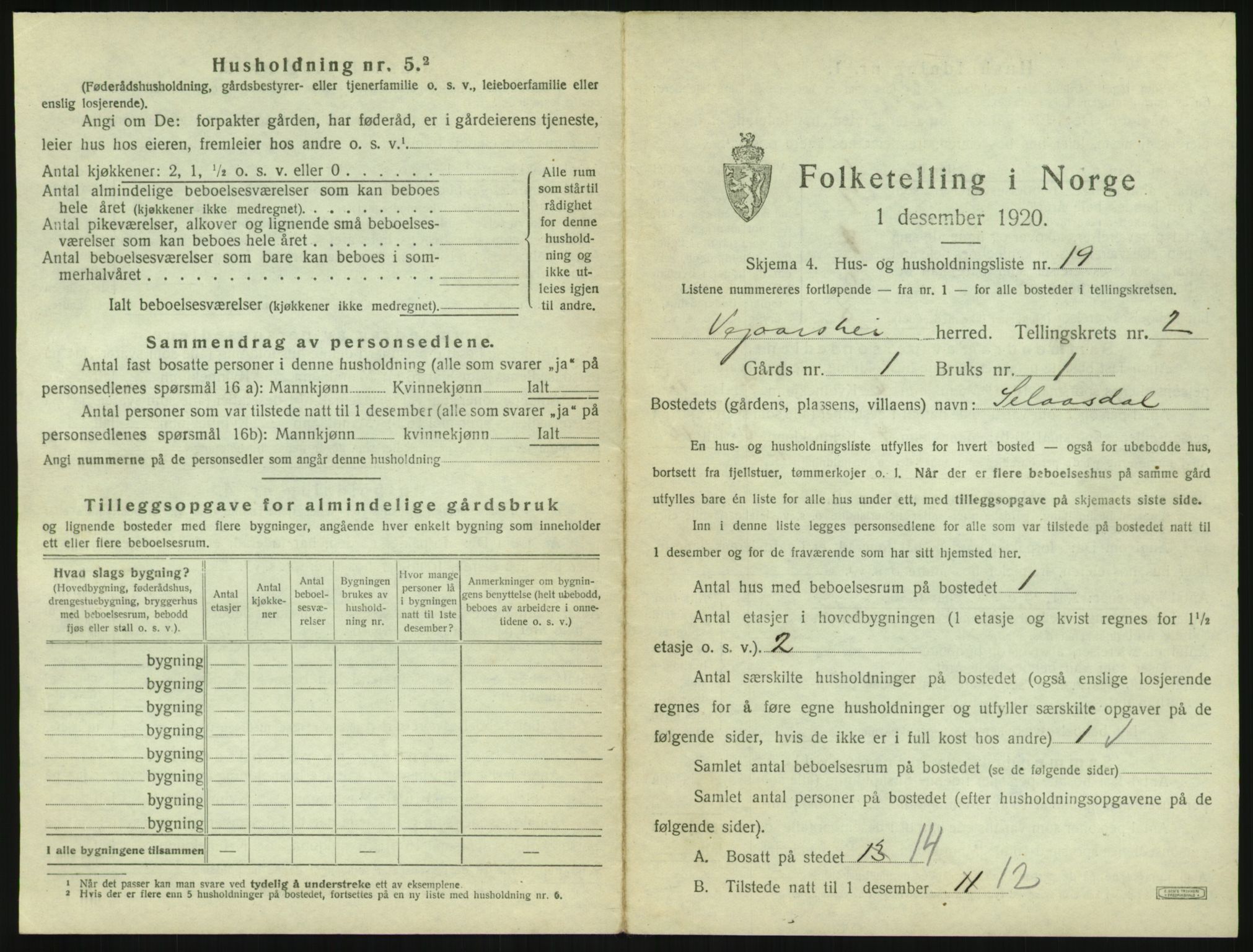 SAK, 1920 census for Vegårshei, 1920, p. 184