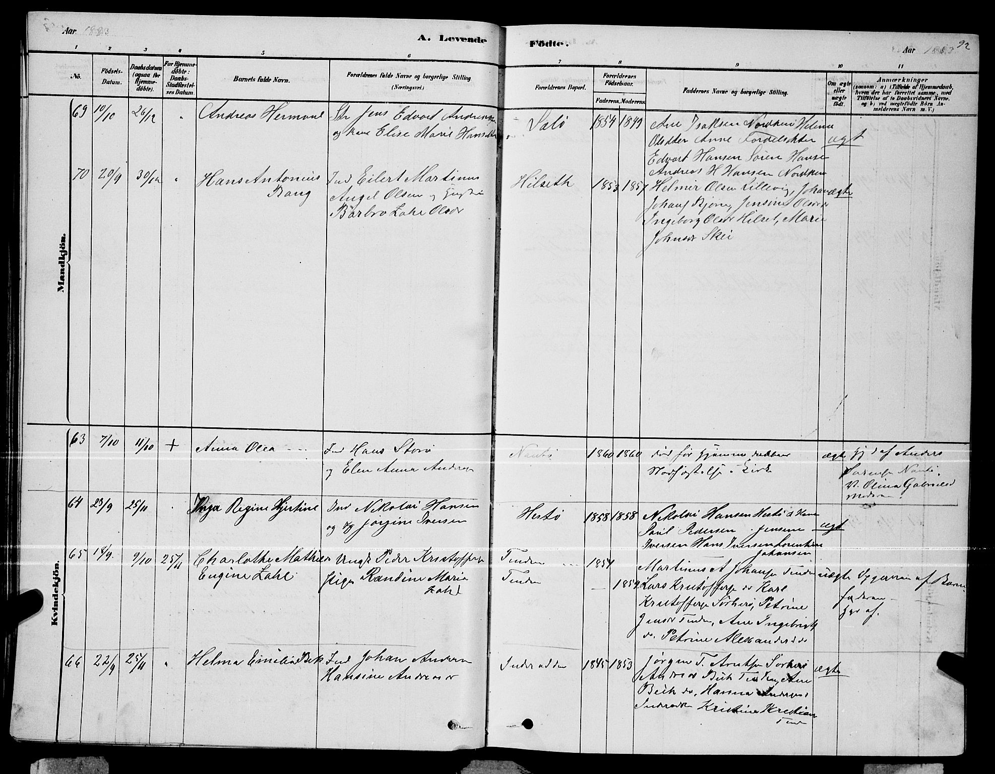 Ministerialprotokoller, klokkerbøker og fødselsregistre - Nordland, AV/SAT-A-1459/834/L0513: Parish register (copy) no. 834C04, 1877-1892, p. 92