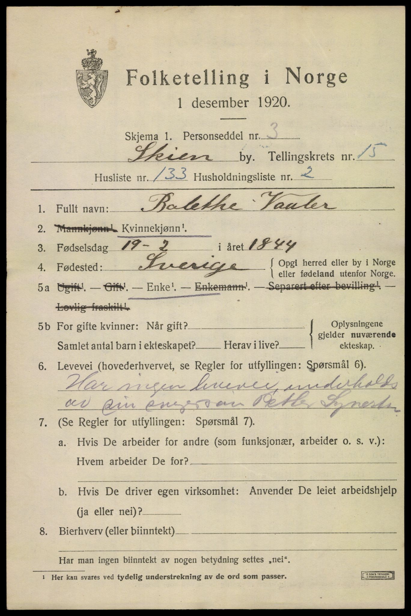 SAKO, 1920 census for Skien, 1920, p. 45712