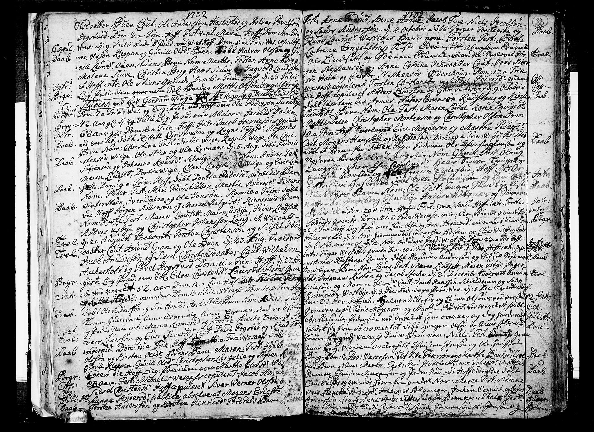 Hof kirkebøker, AV/SAKO-A-64/F/Fa/L0001: Parish register (official) no. I 1, 1704-1745, p. 32