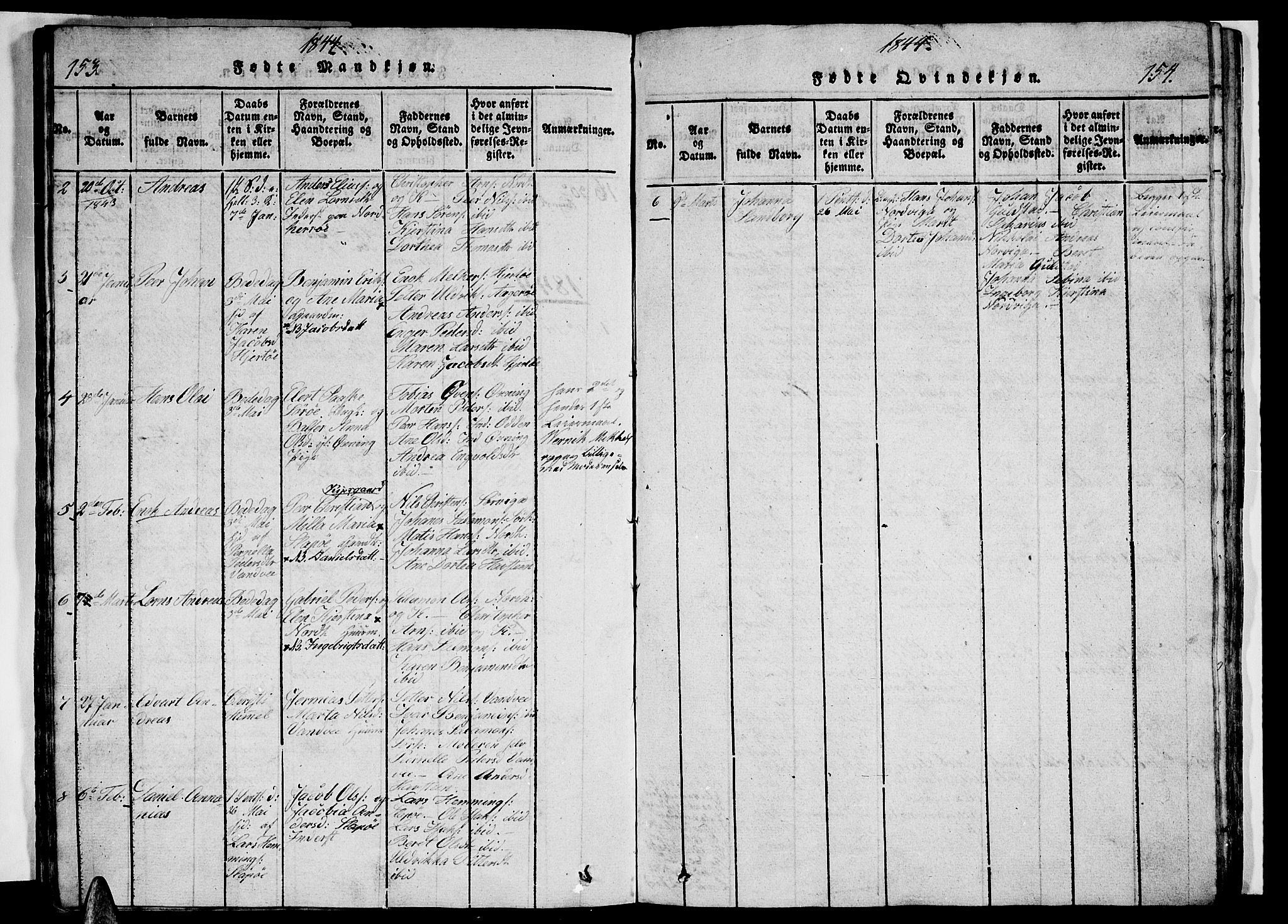 Ministerialprotokoller, klokkerbøker og fødselsregistre - Nordland, SAT/A-1459/834/L0510: Parish register (copy) no. 834C01, 1820-1847, p. 153-154