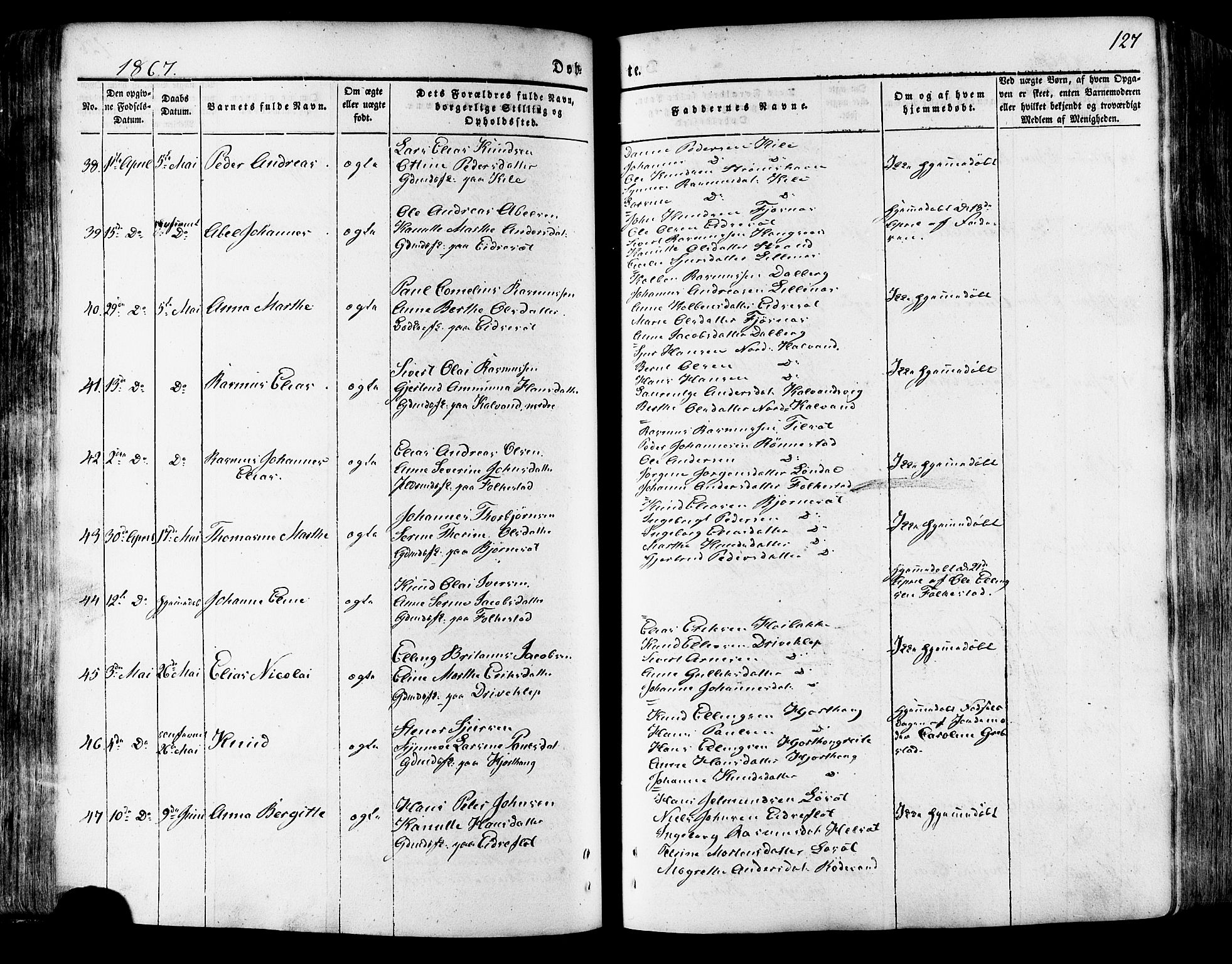 Ministerialprotokoller, klokkerbøker og fødselsregistre - Møre og Romsdal, AV/SAT-A-1454/511/L0140: Parish register (official) no. 511A07, 1851-1878, p. 127