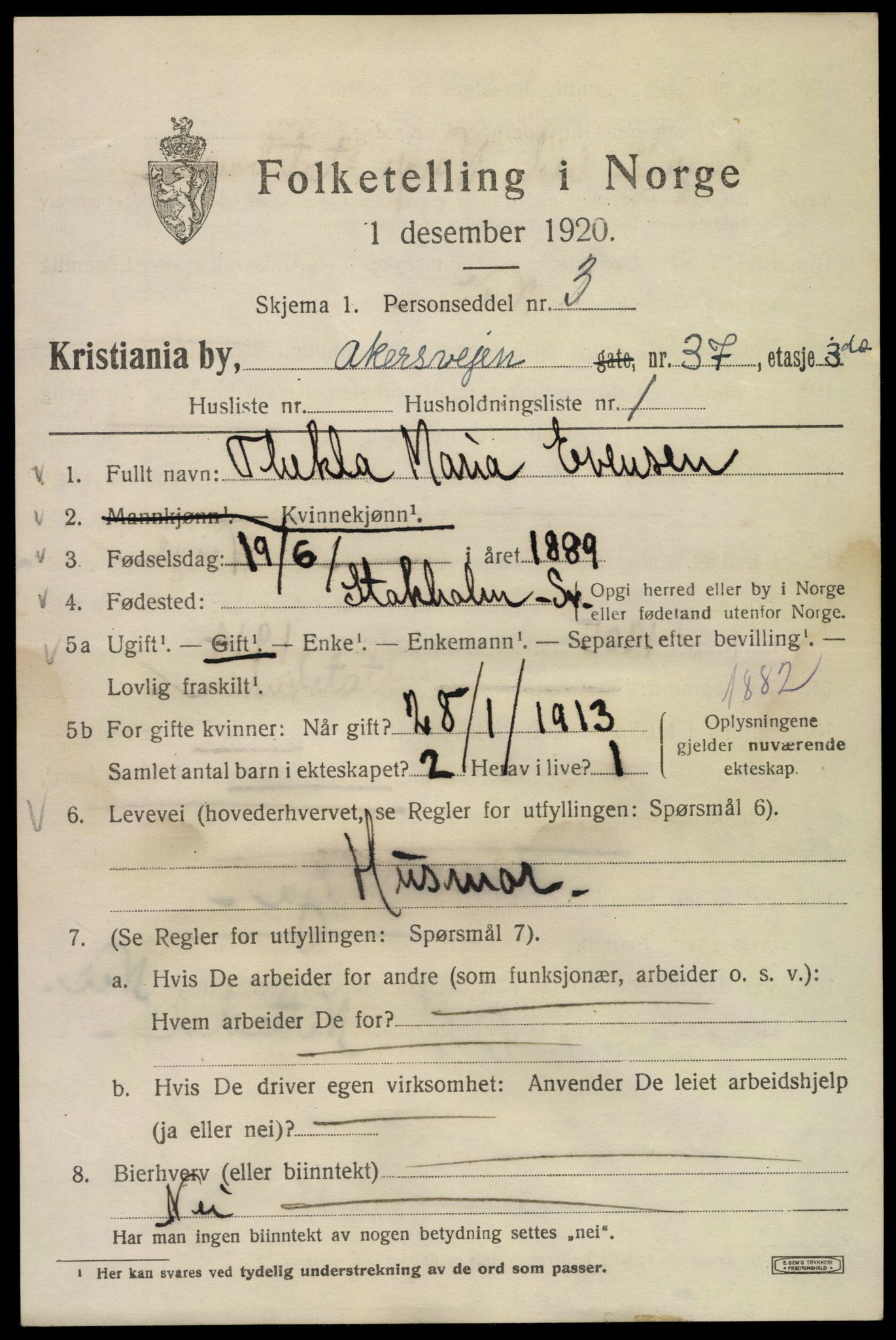 SAO, 1920 census for Kristiania, 1920, p. 140881