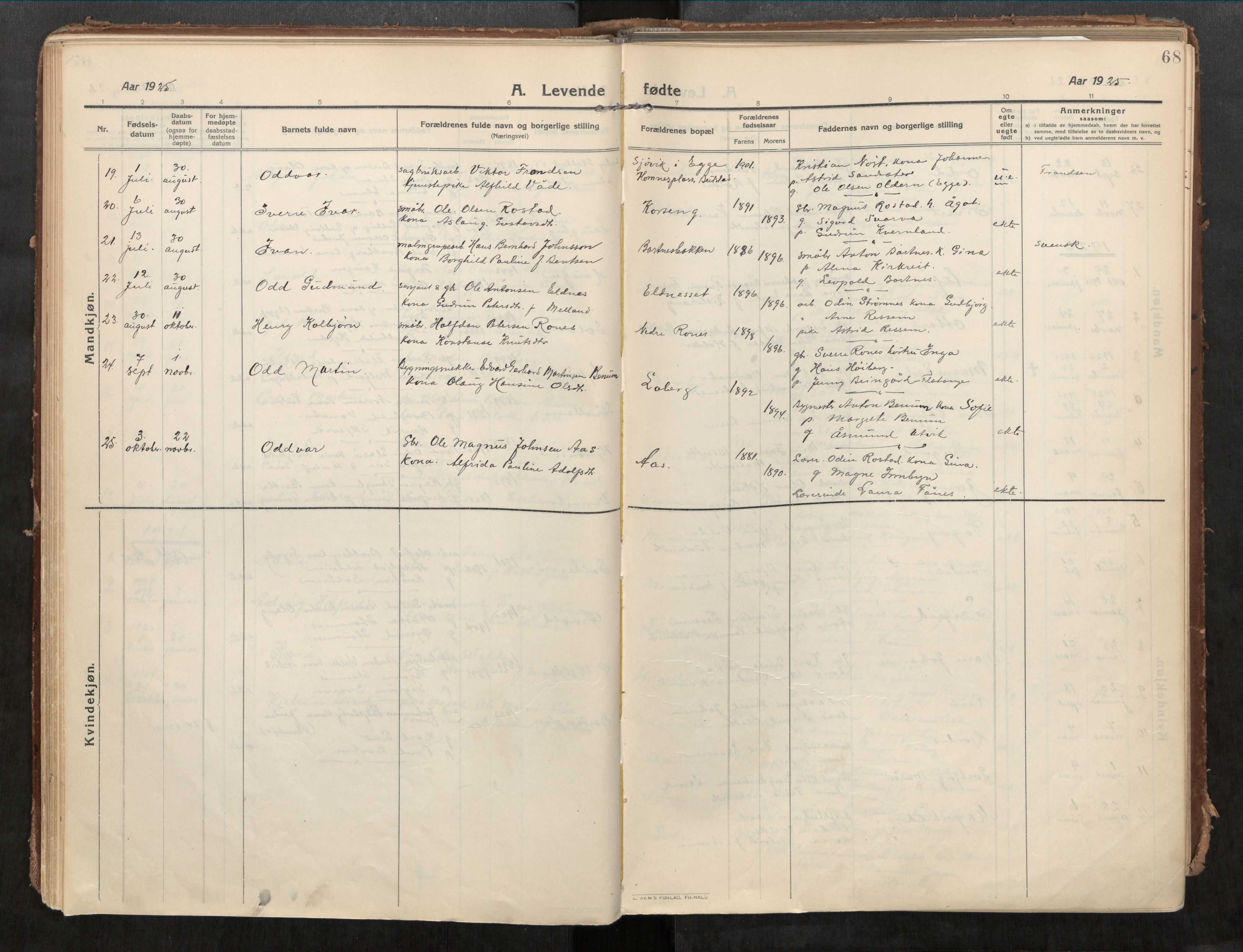 Beitstad sokneprestkontor, SAT/A-1162/I/I1/I1a/L0001: Parish register (official) no. 1, 1912-1927, p. 68