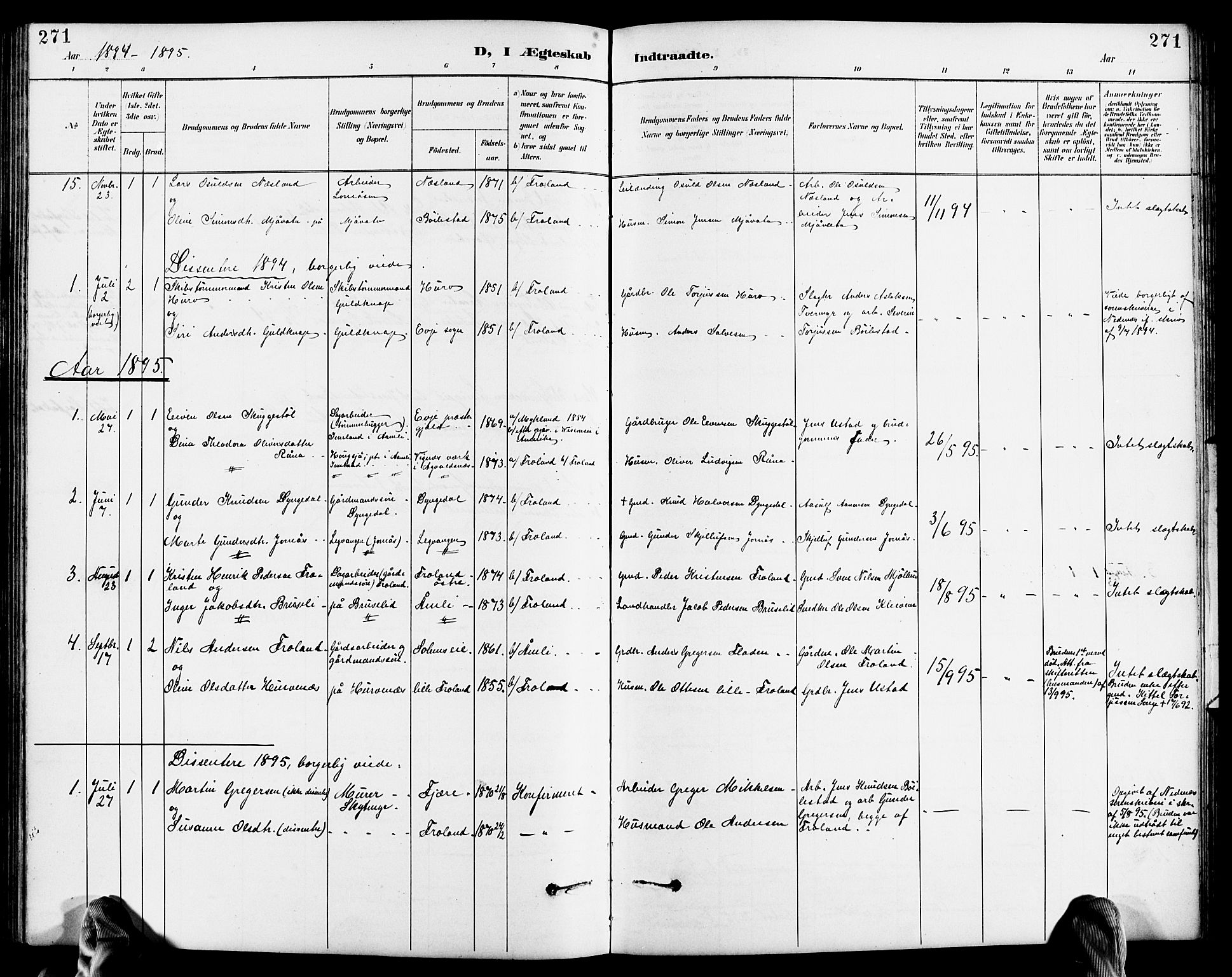 Froland sokneprestkontor, AV/SAK-1111-0013/F/Fb/L0010: Parish register (copy) no. B 10, 1893-1920, p. 271