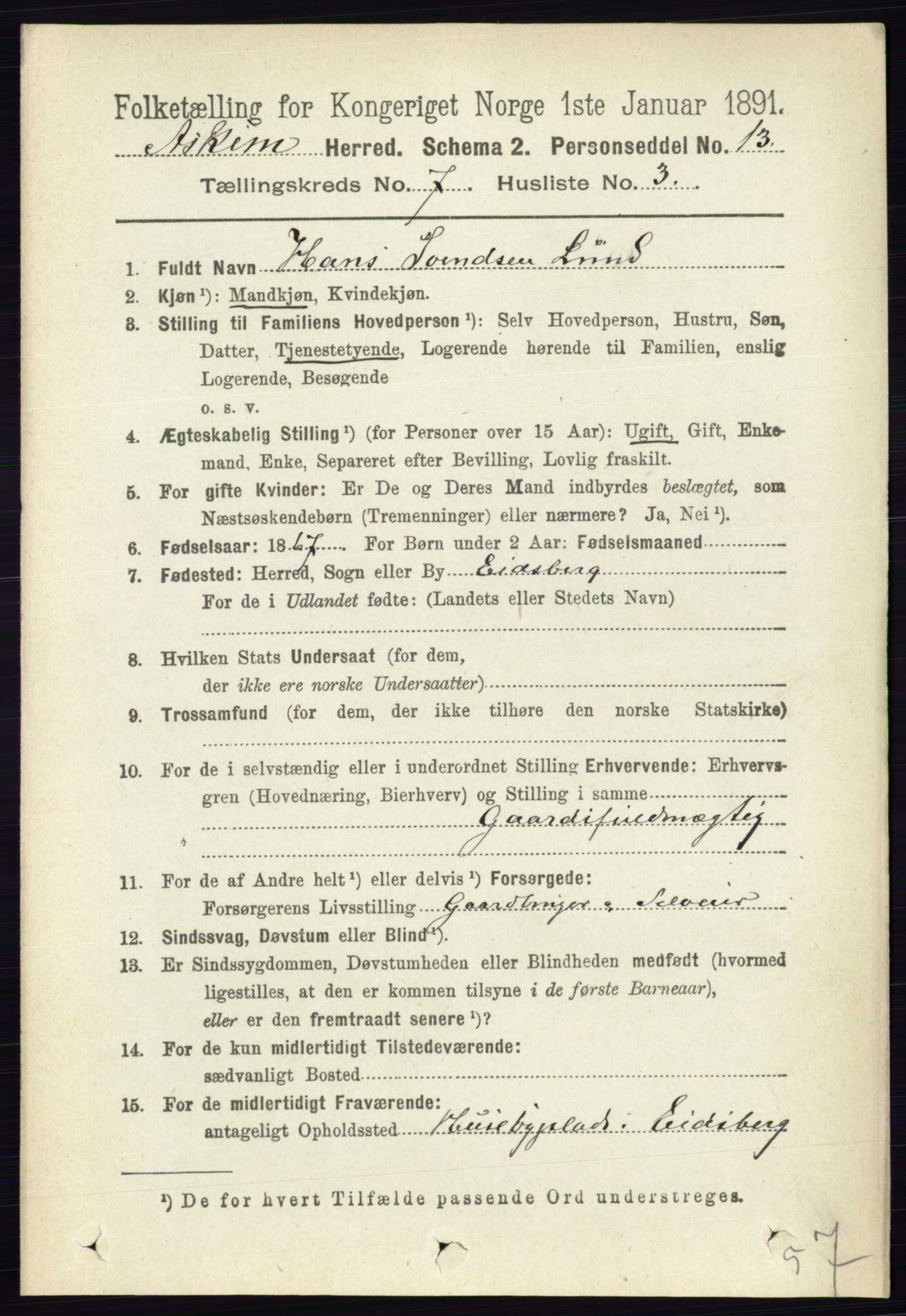 RA, 1891 census for 0124 Askim, 1891, p. 1036