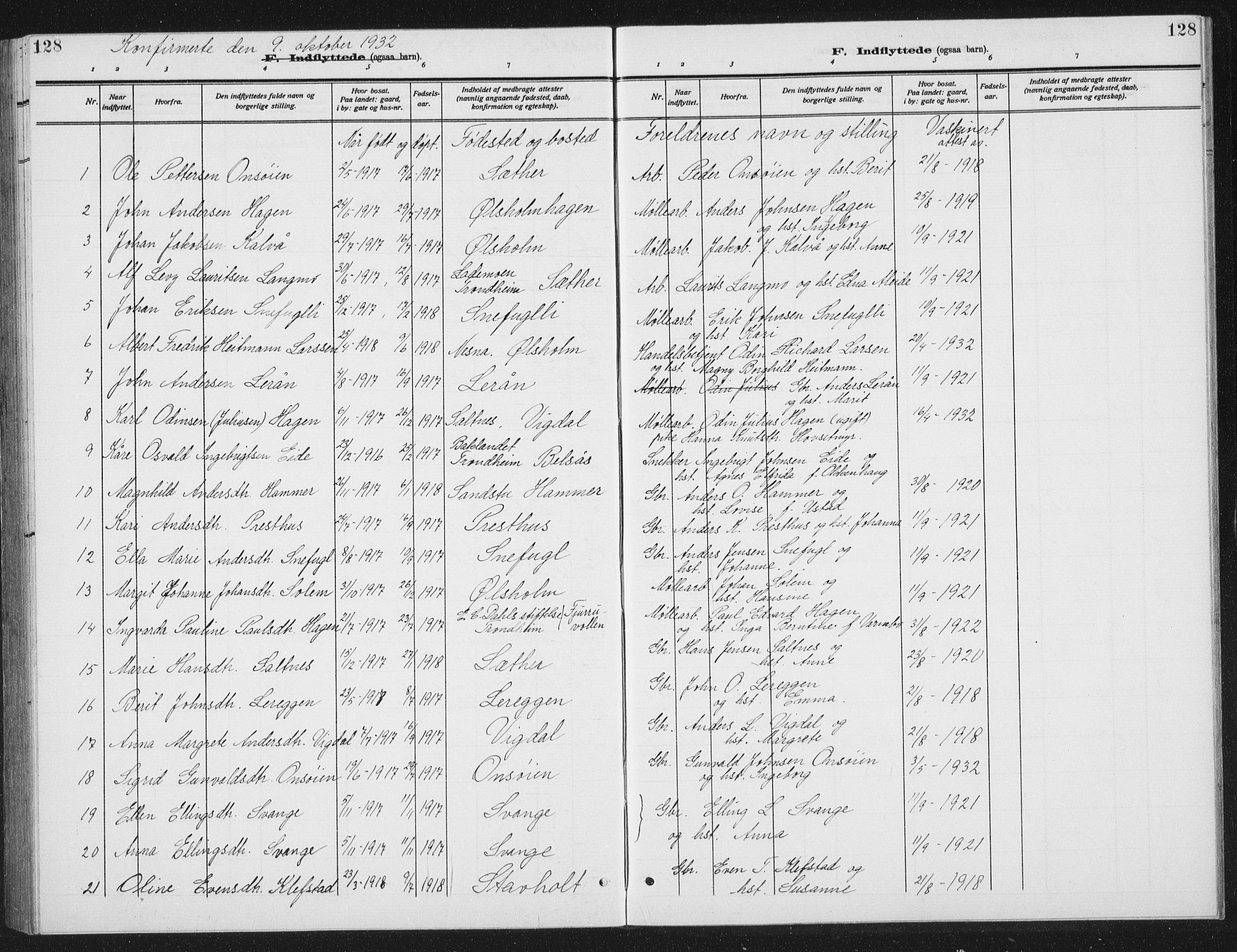 Ministerialprotokoller, klokkerbøker og fødselsregistre - Sør-Trøndelag, SAT/A-1456/666/L0791: Parish register (copy) no. 666C04, 1909-1939, p. 128